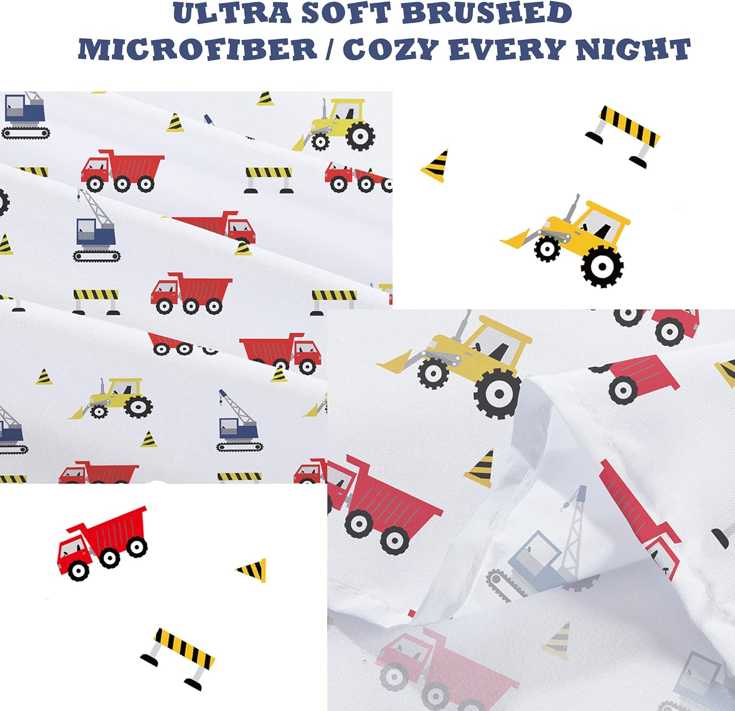 Viviland 4-Piece Boys Truck Bed Sheet Set - White Microfiber