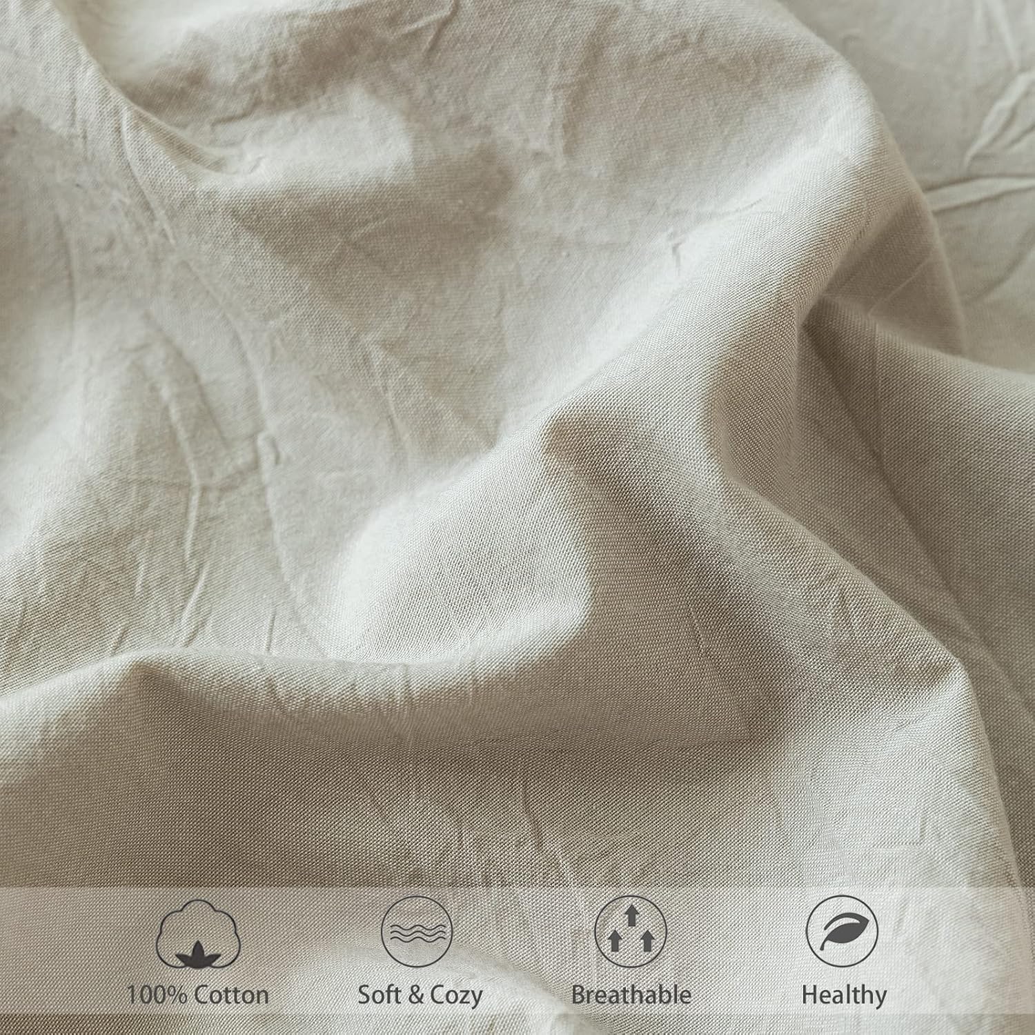 MooMee Cream Grey Fitted Sheet Queen 100 Washed Cotton