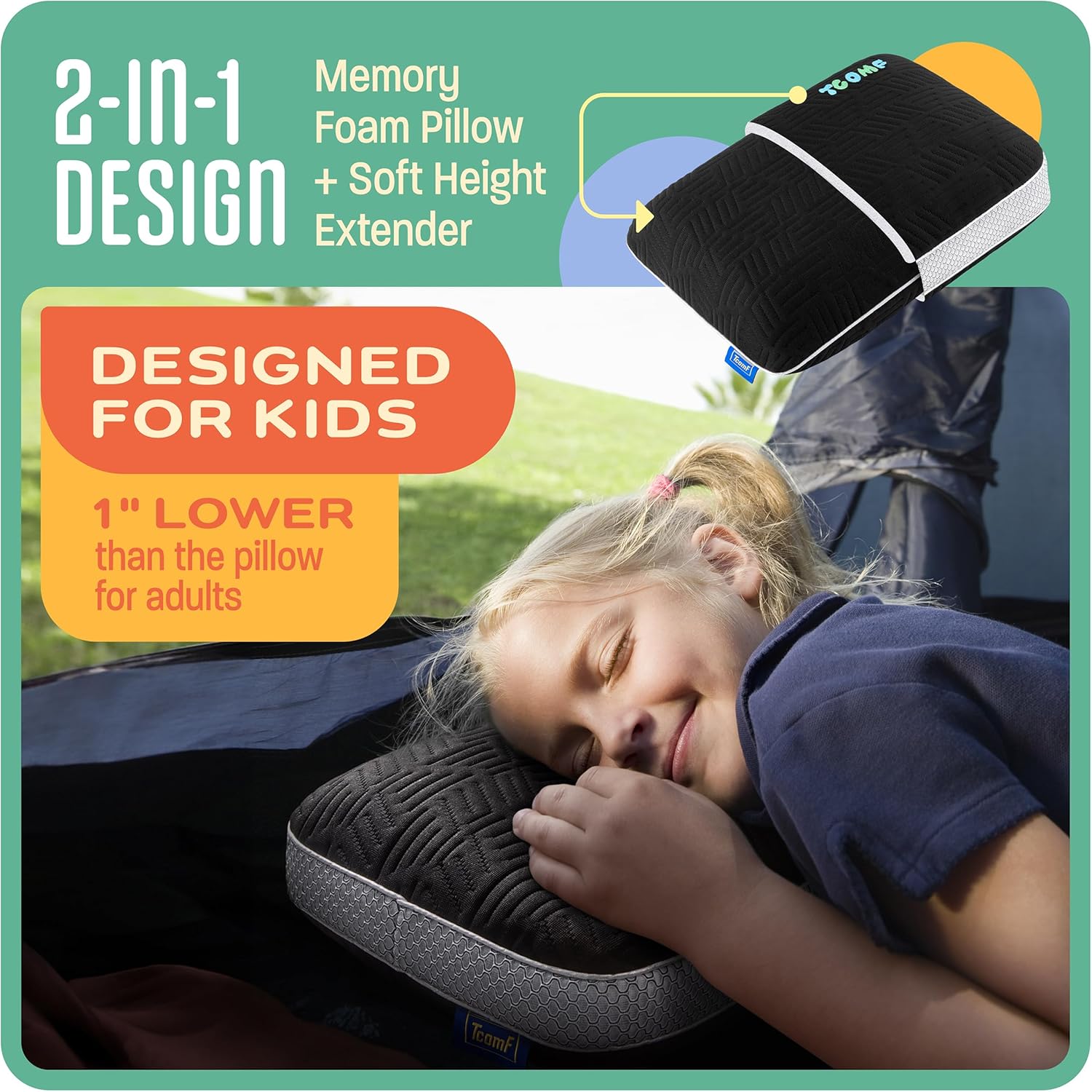Kids Camping Pillow Memory Foam 10x16 Inches
