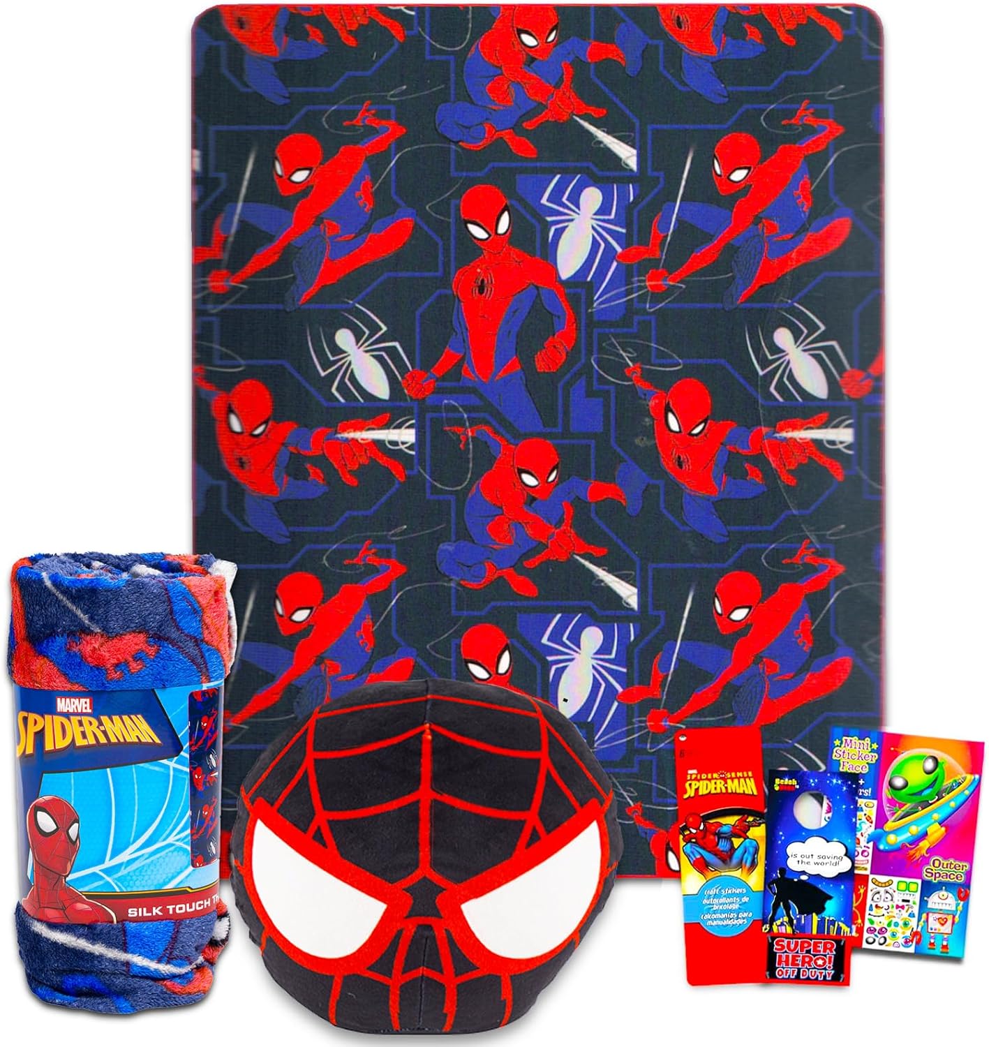 Spiderman Travel Blanket and Pillow Set - Bundle with Stickers and More