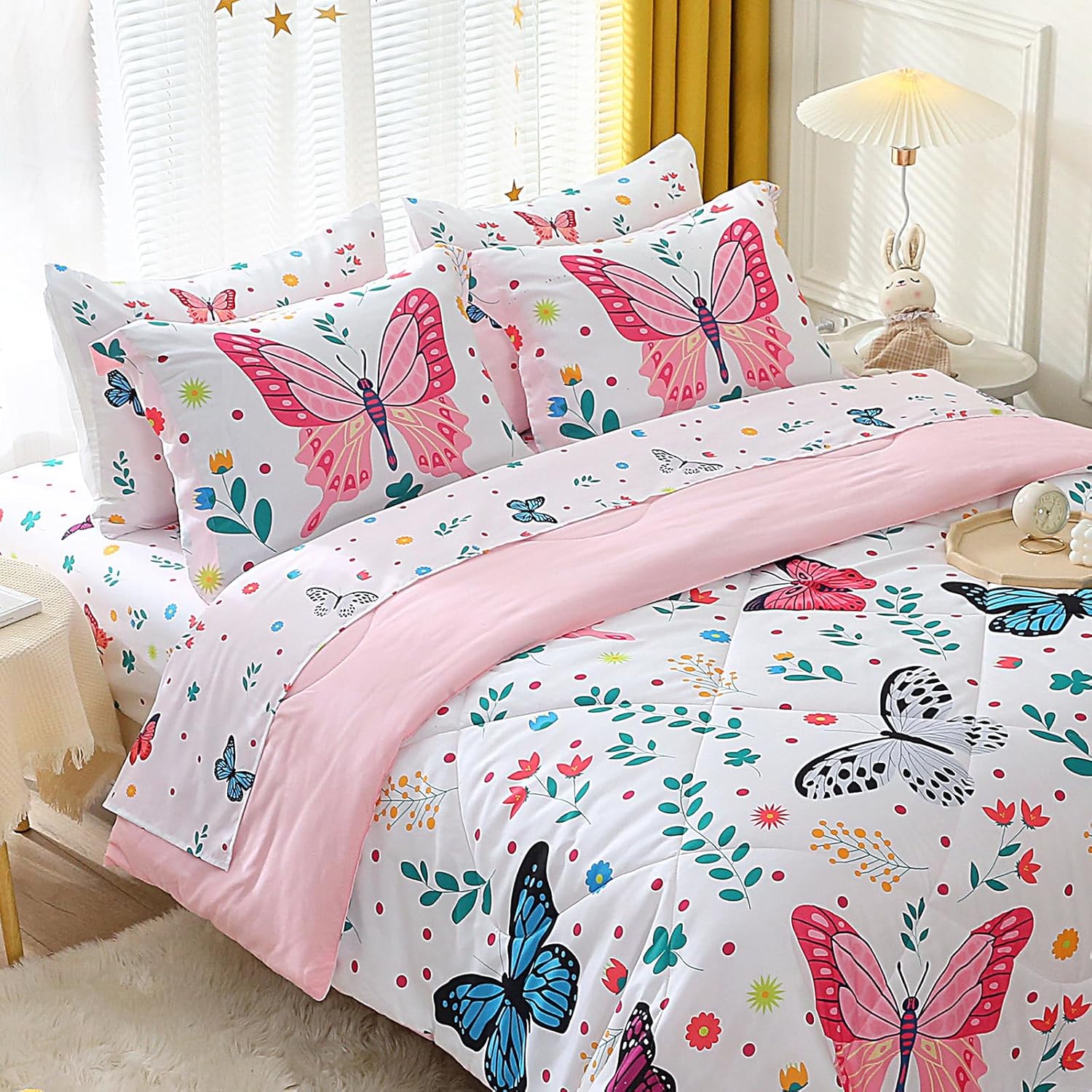 Girls Butterfly Comforter Set 7 Piece Full Size
