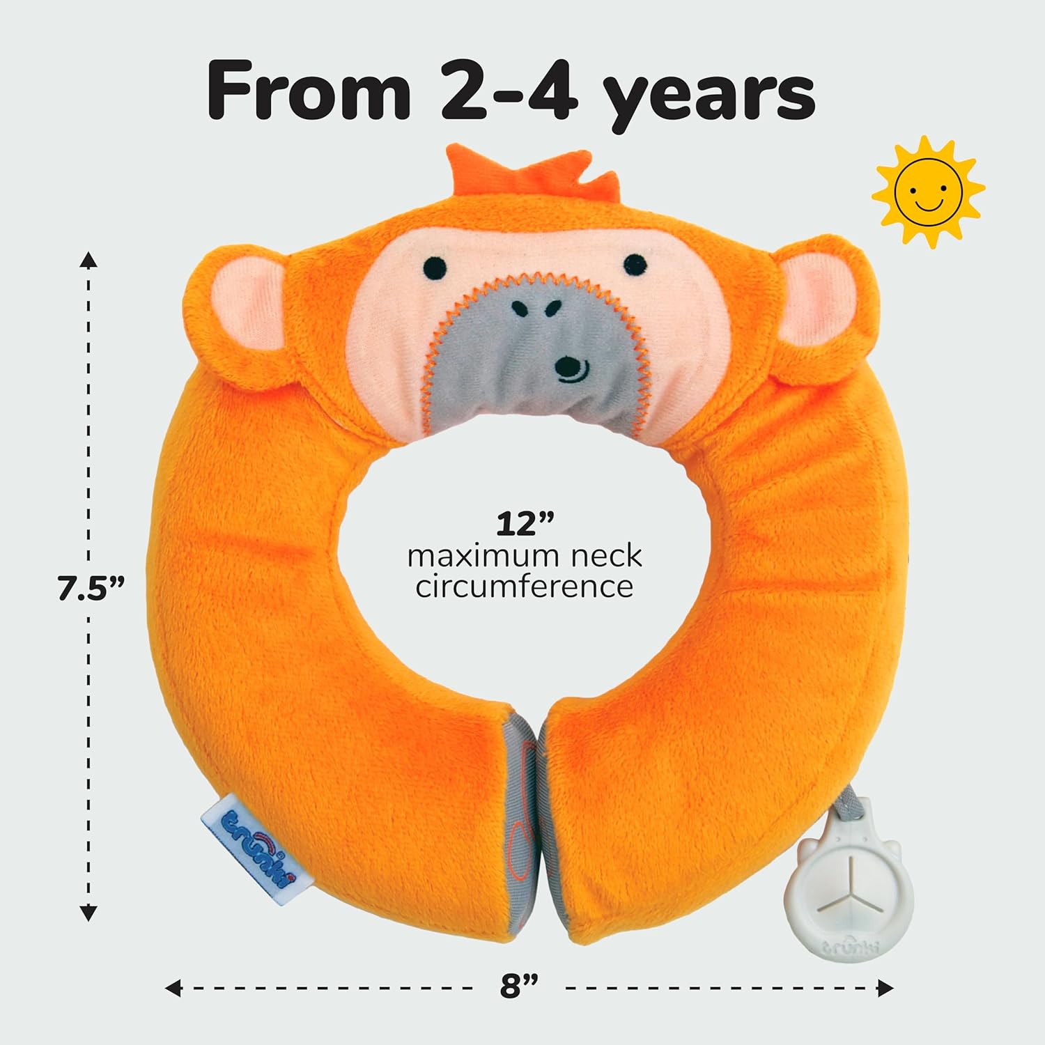Trunki Kids Travel Neck Pillow with Chin Rest Mylo Monkey Orange