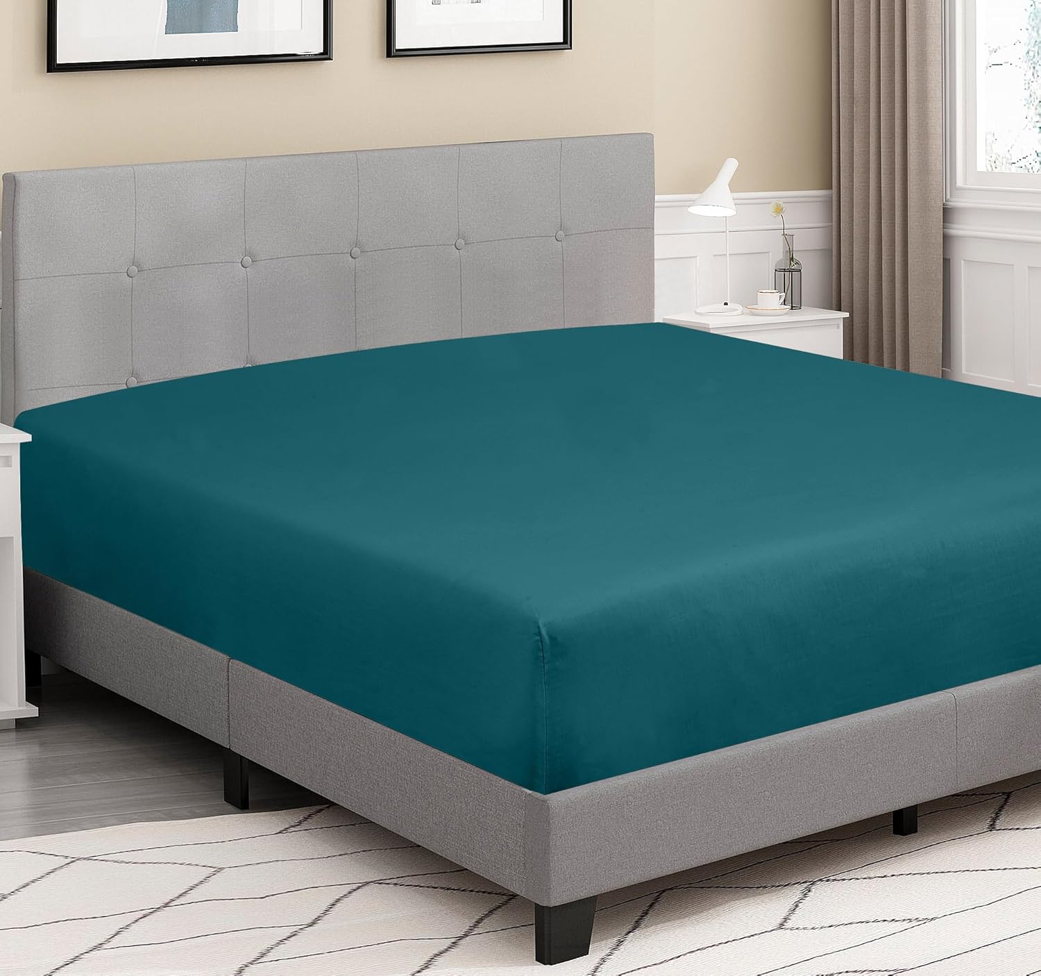 ROYALE LINENS 300 Thread Count King Fitted Sheet - Super Soft Deep Pocket Teal