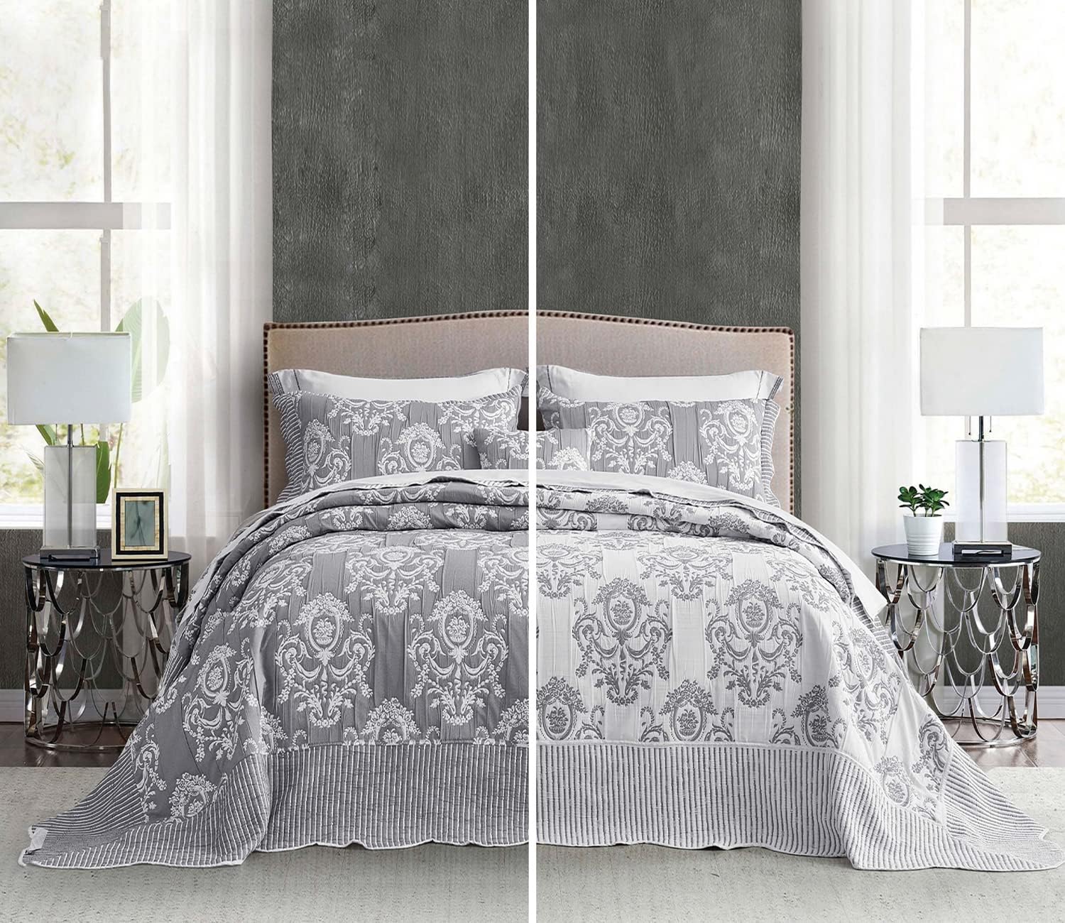 HZ HY Oversized King Bedspread 138x122 Grey Jacquard