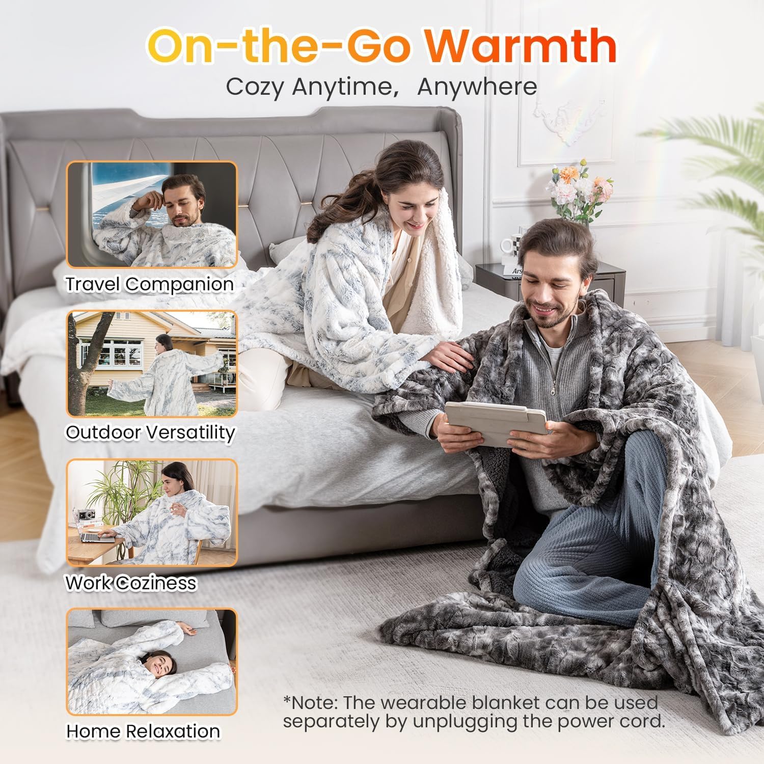WOOMER Wearable Electric Blanket 50x70 with Faux Fur and Sherpa