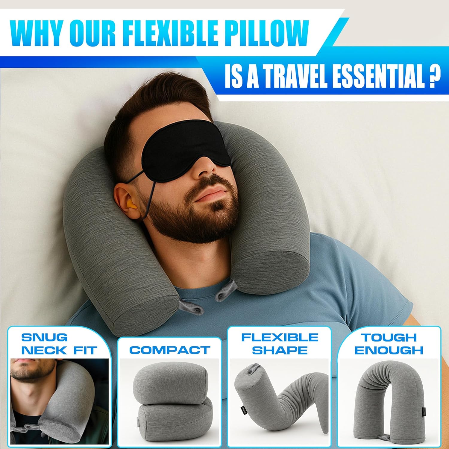 Point2Points Memory Foam Travel Pillow for Airplanes