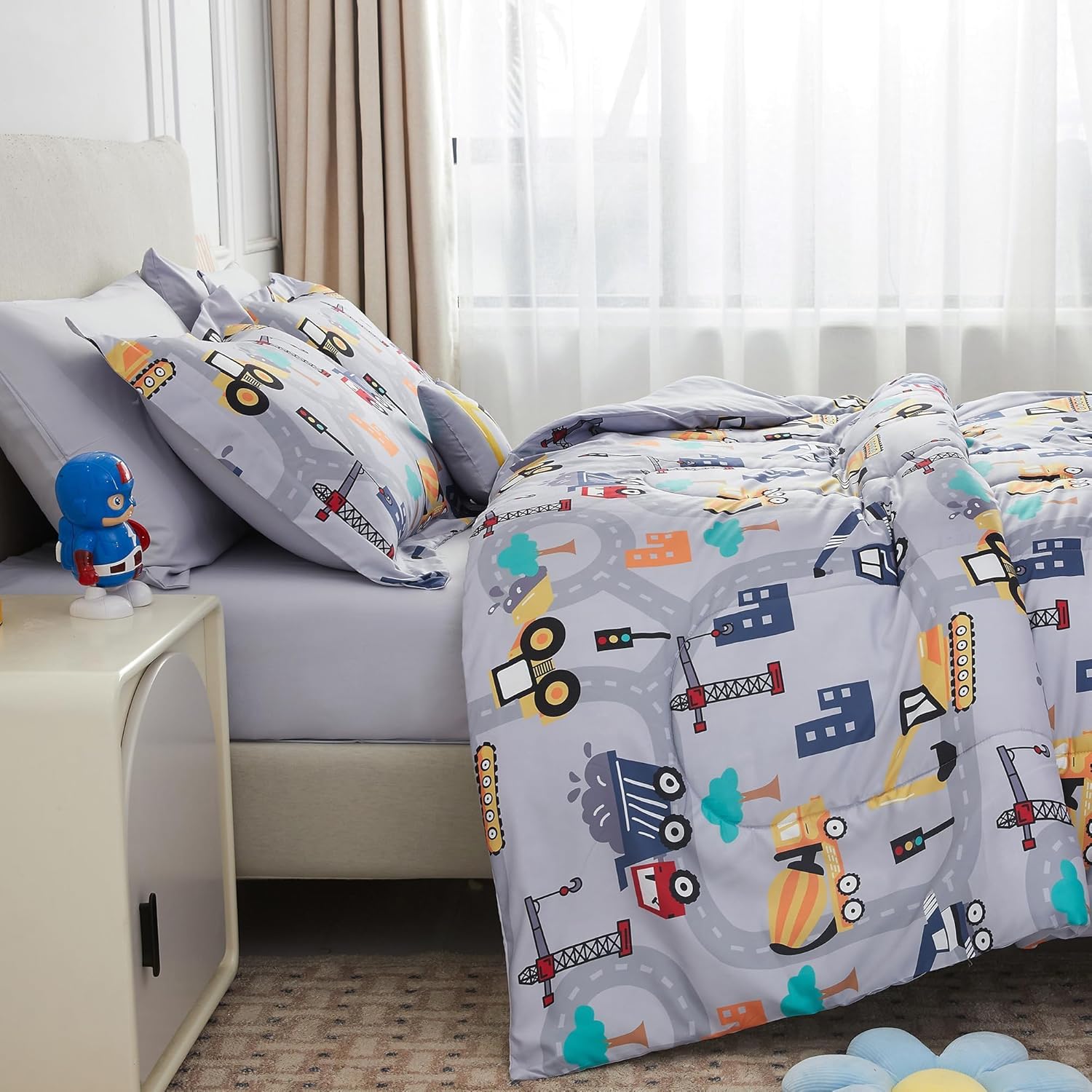 Mooreeke Kids Twin Comforter Set with Excavator Design