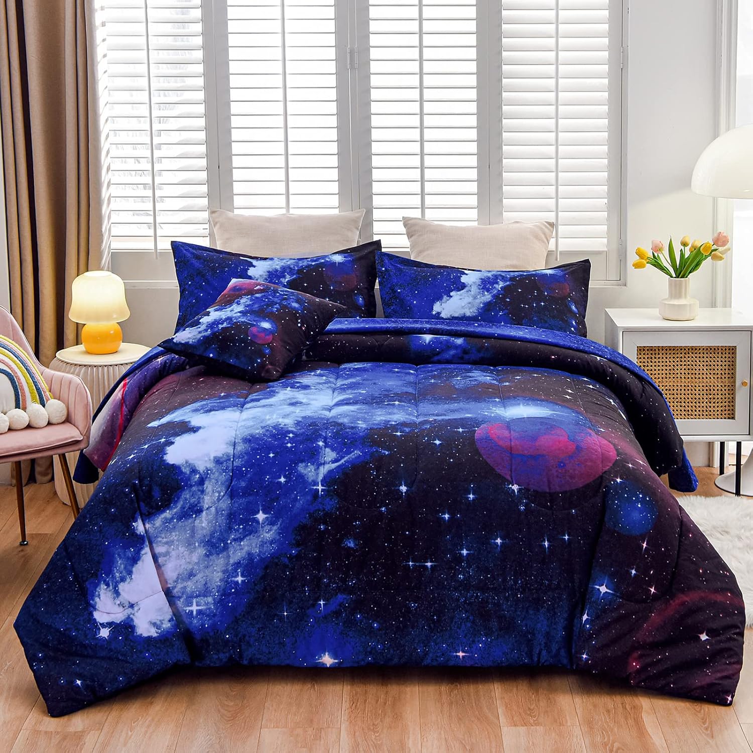 A Nice Night Galaxy 6Pcs Comforter Set for Kids Adults