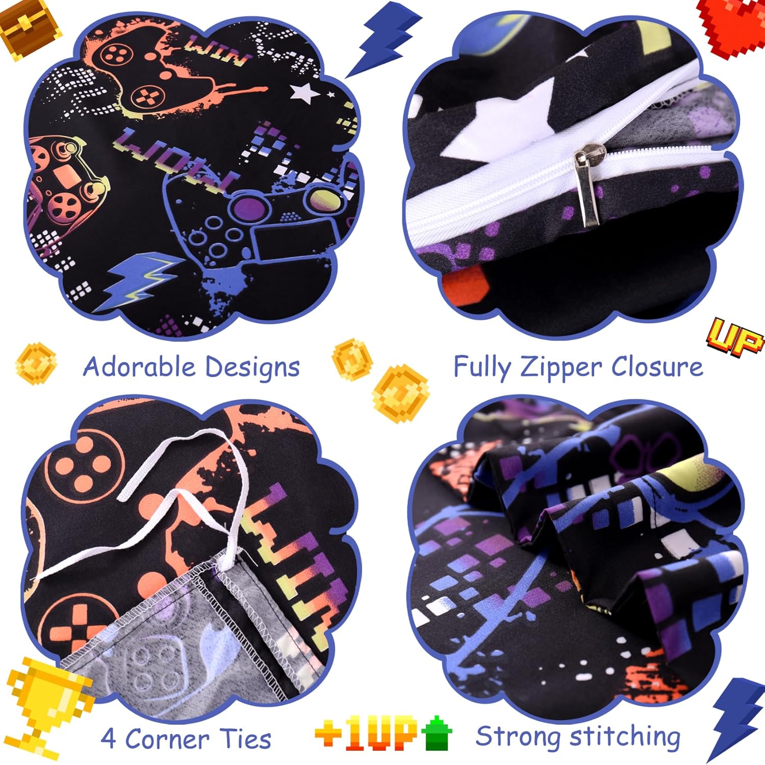 JSD Black Gamer Kids Duvet Cover Set Twin Size