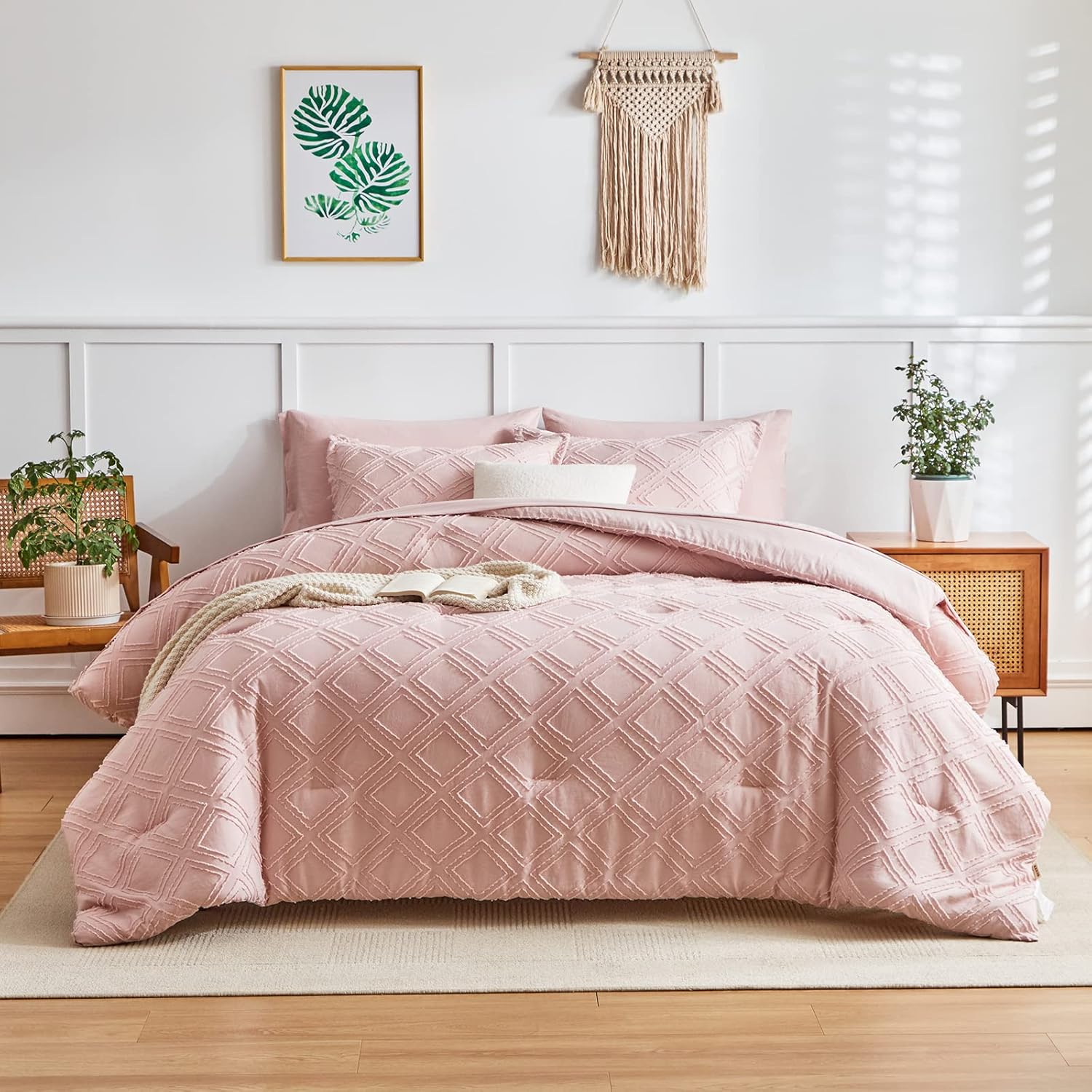 Flysheep 6-Piece Tufted Bed-in-a-Bag Comforter Set Blush Pink