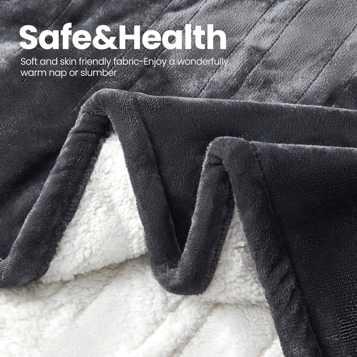 PTQ Electric Heated Blanket 50x60 Grey 6 Level 4H Auto Off