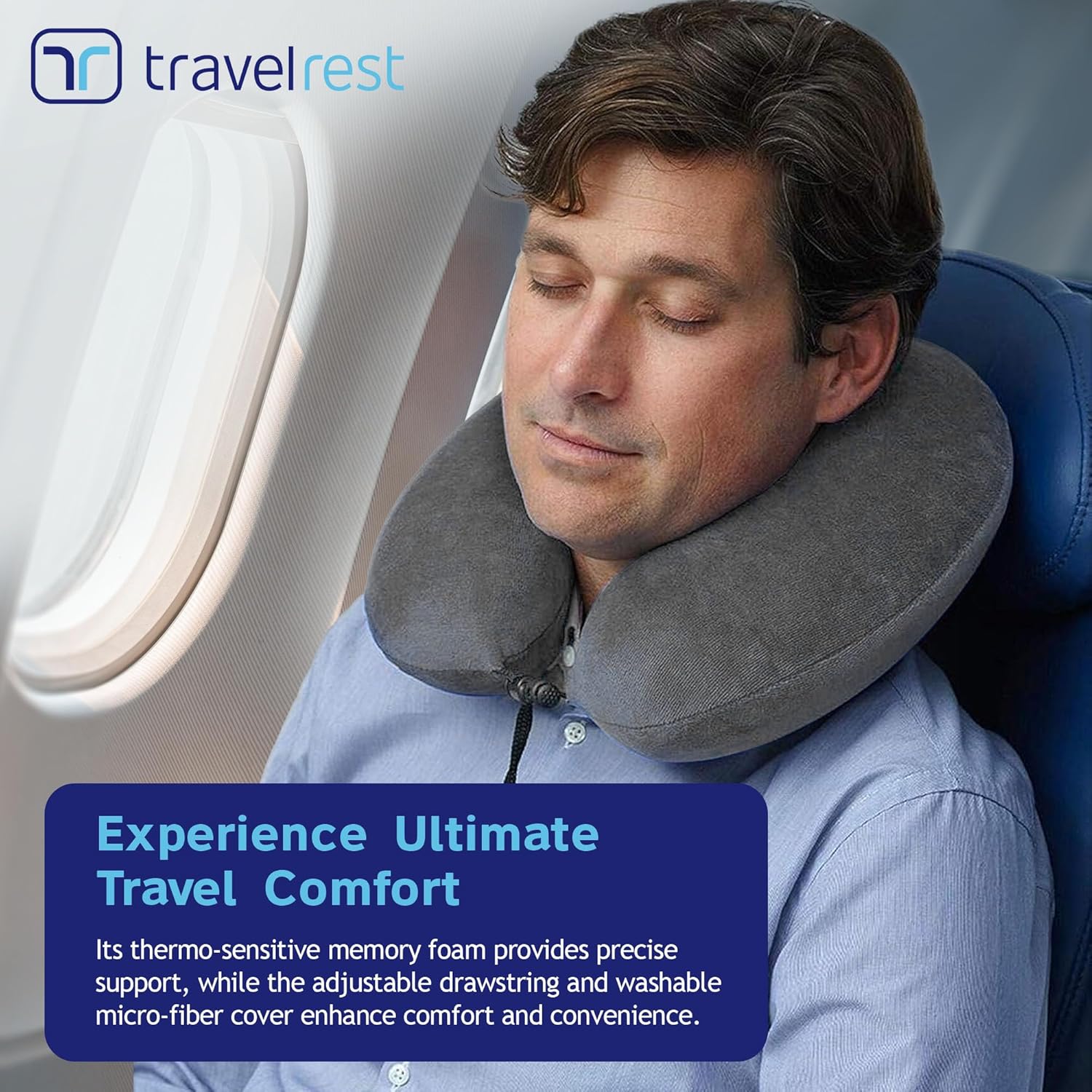 Travelrest Travel Essential Neck Pillow - Memory Foam and Washable Cover