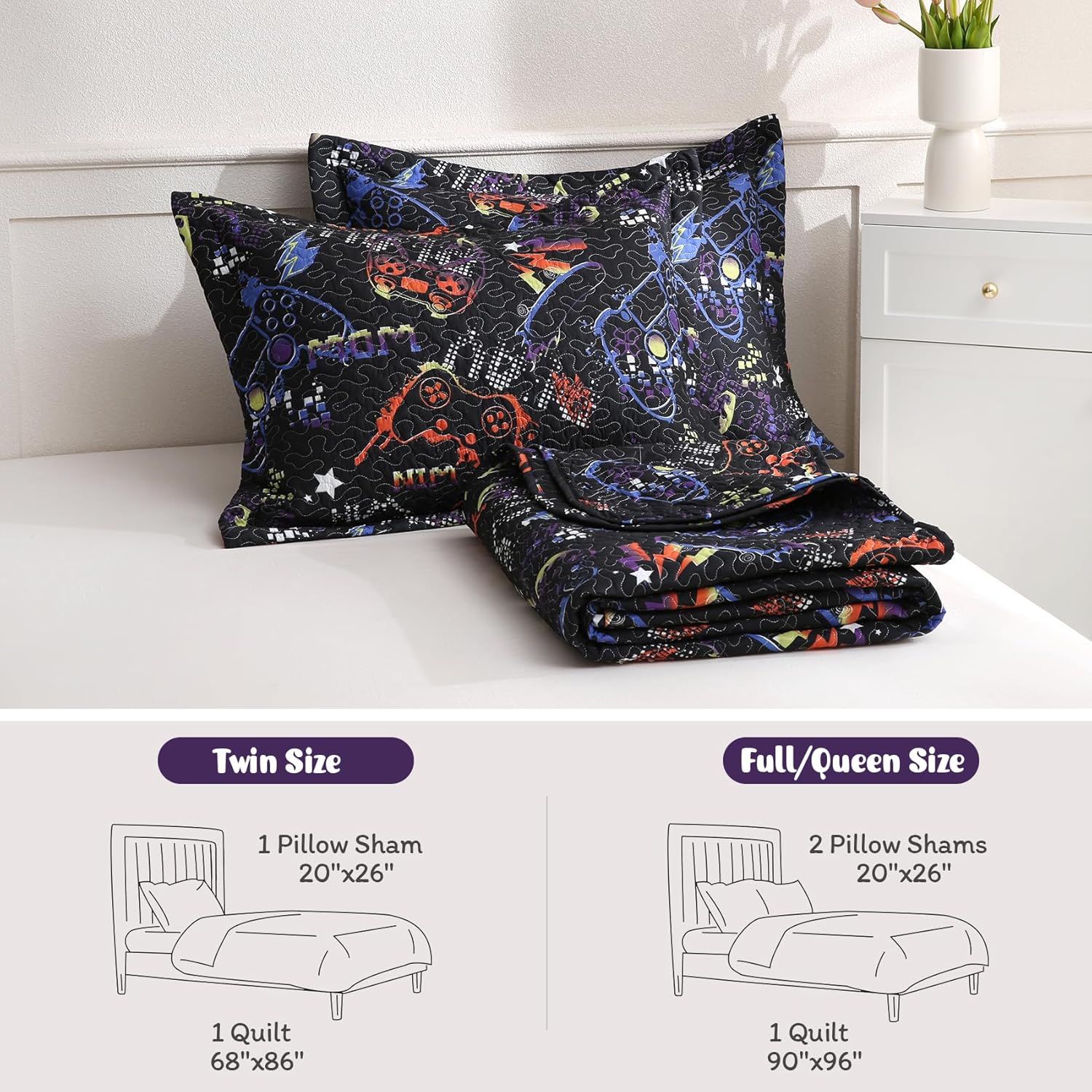 JSD Black Gaming Kids Quilt Set FullQueen 1