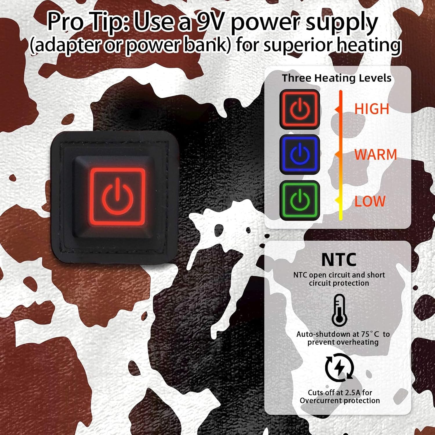 USB Cow Print Heated Throw Blanket with 3 Heat Levels
