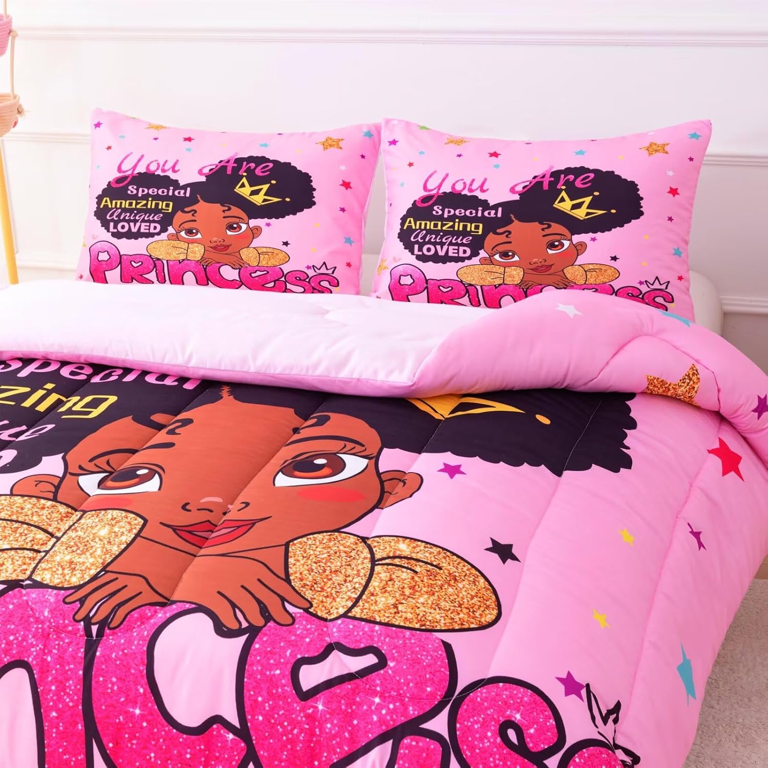 Black Girl Comforter Set Twin - Princess Bedding for Kids