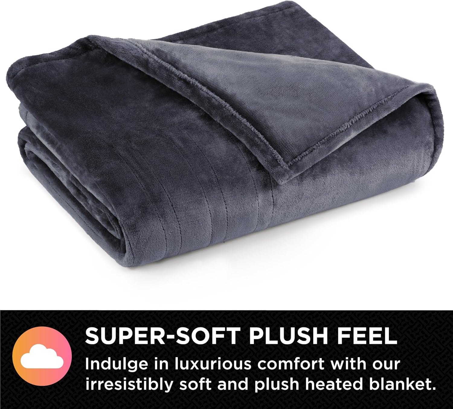 Brookstone Heated Plush Blanket - 10 Heat Settings Timer Auto Shut Off Gray