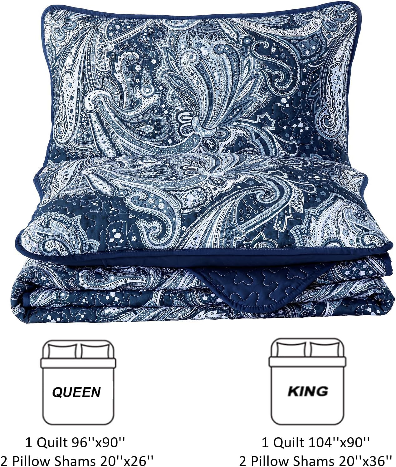 DJY Navy Paisley Quilt Set California King Size