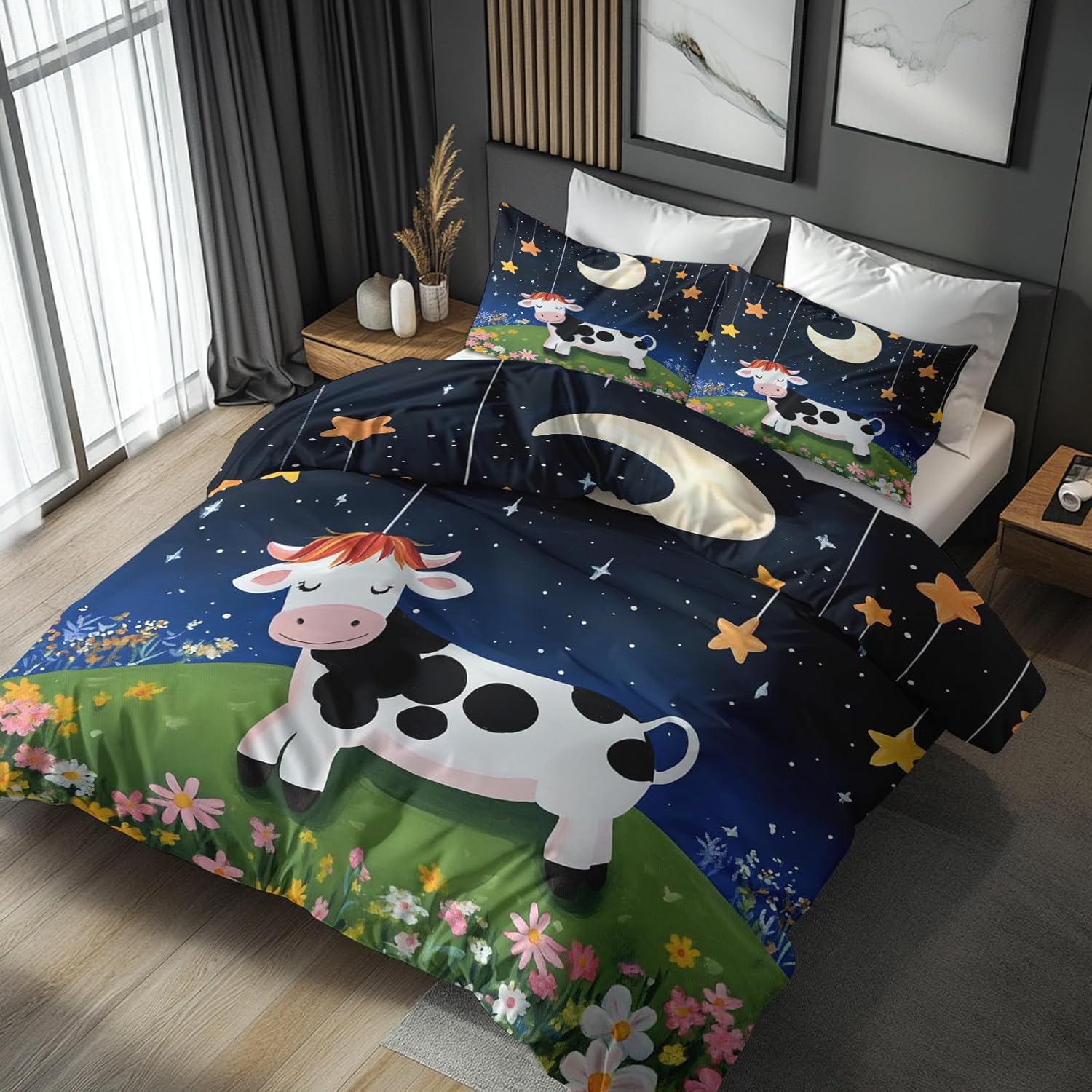 Twin Duvet Cover Kids Cow Pattern Bedding Set 3 Piece