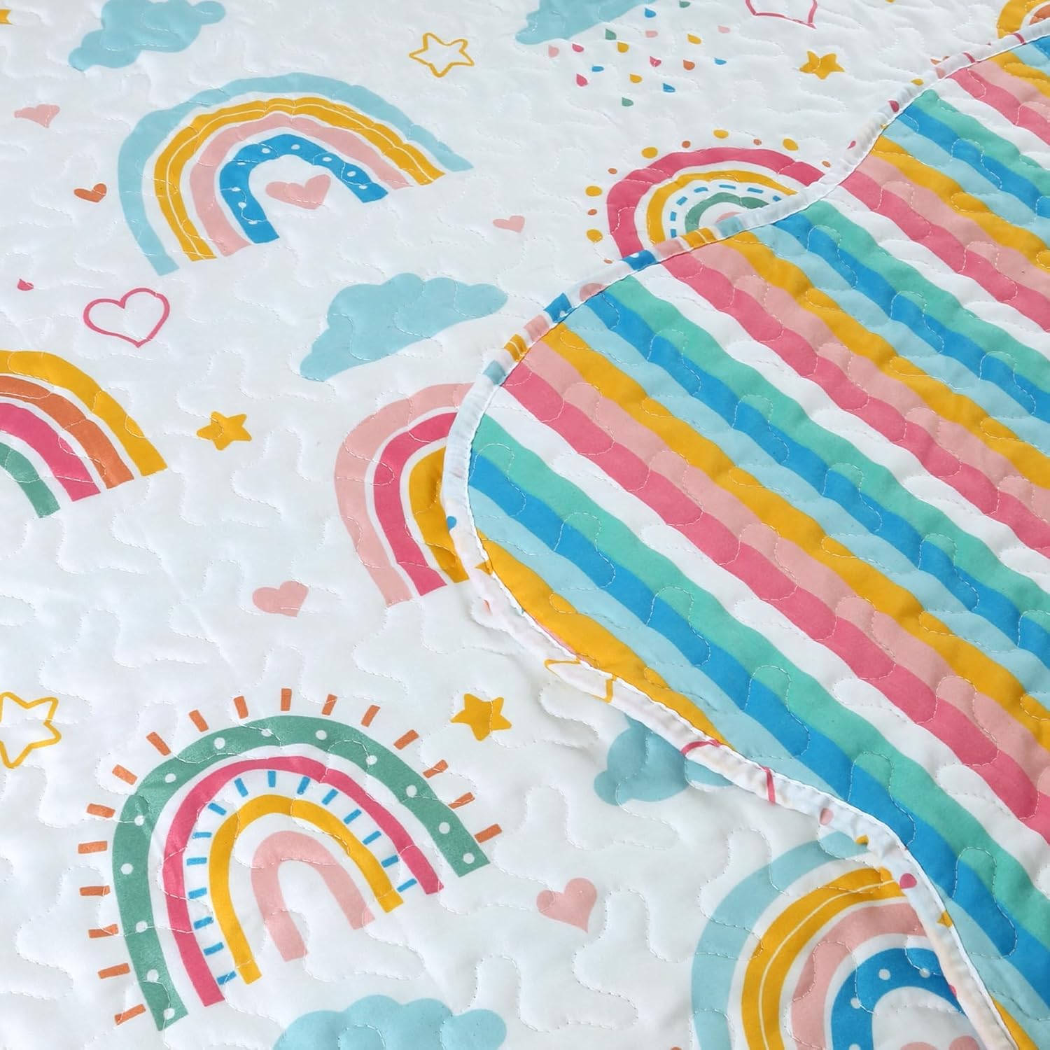 MarCielo Kids Rainbow Quilt Set Throw Blanket
