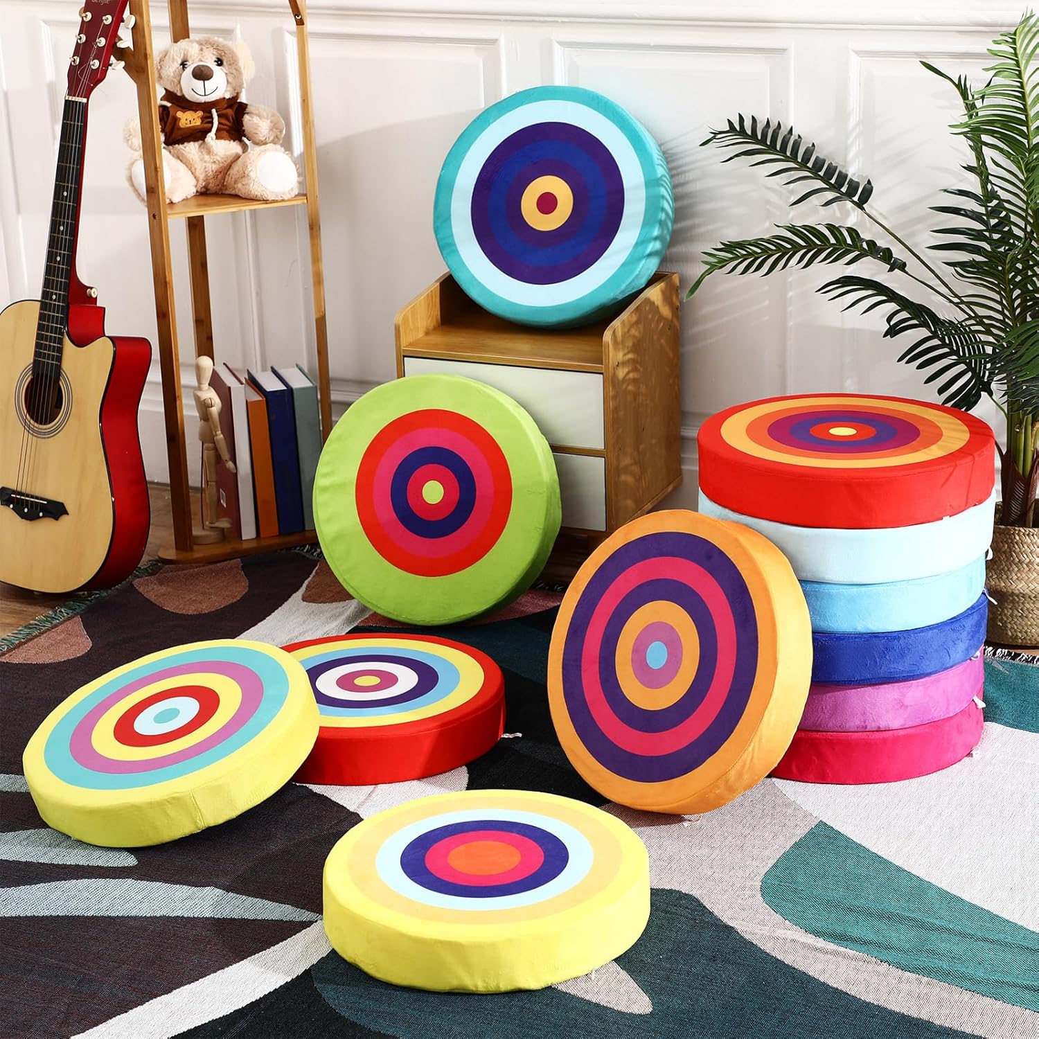 12 Pcs Rainbow Round Floor Cushions for Kids Classroom