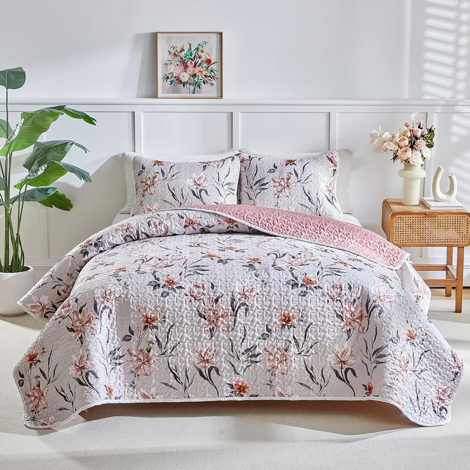 Shxime Floral Quilt Set 3 Pieces Queen Size