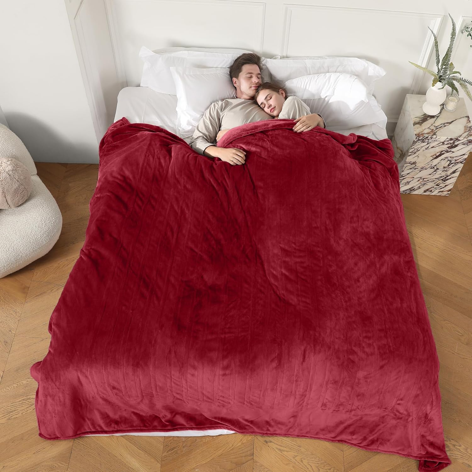 COZYTY Heated Blanket Queen Size Flannel 84x90 Burgundy