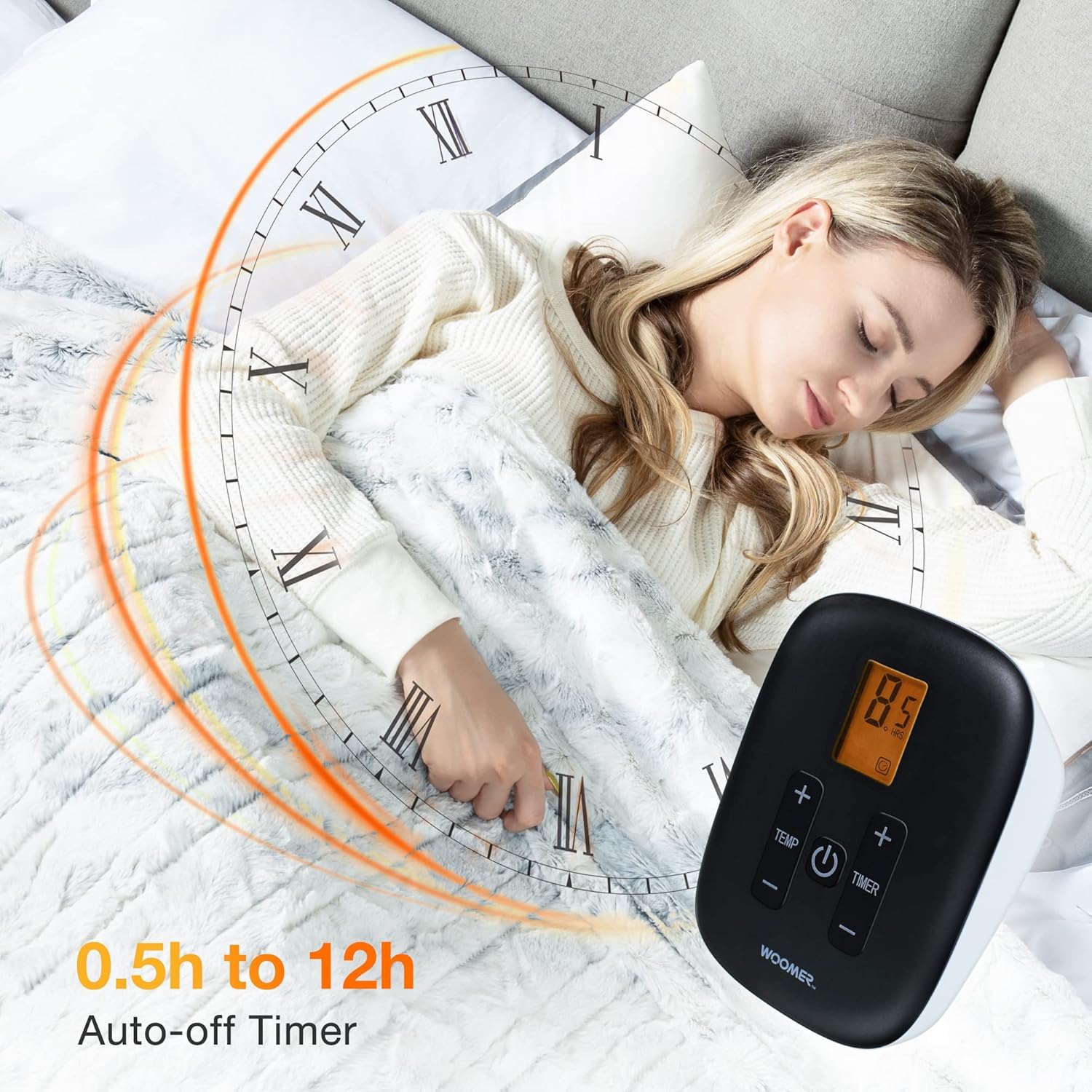WOOMER Heated Blanket Twin Size 84x90 Fast Heating with 10 Levels