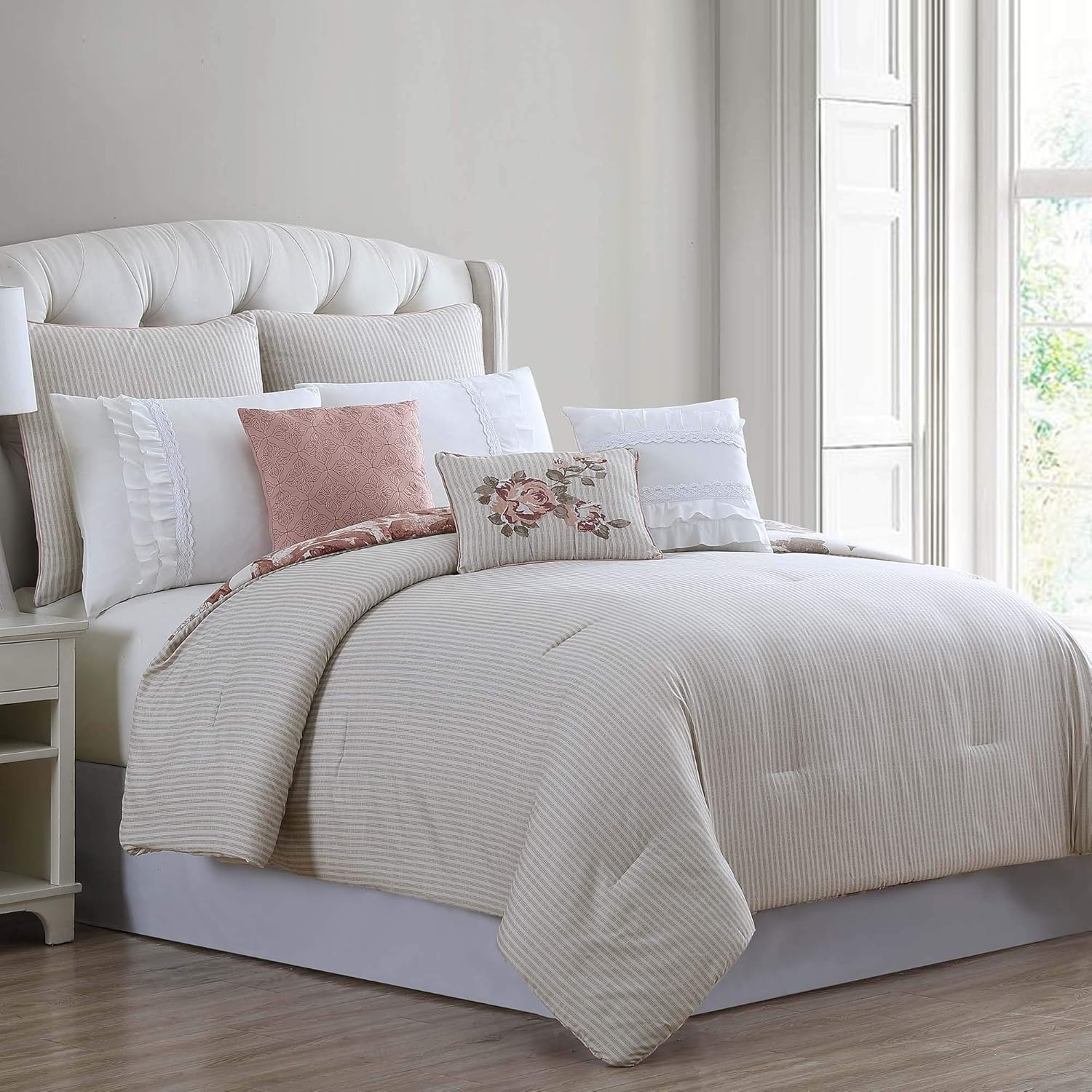 Amrapur Overseas Rose Farmhouse 8-Piece Comforter Set King