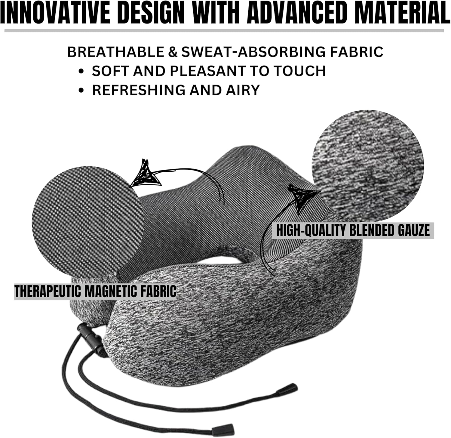 HA Travel Neck Pillow with Eye Mask and Luxury Bag - Dark Gray