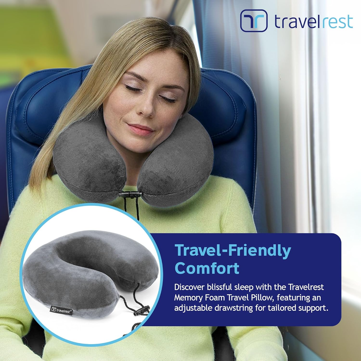 Travelrest Travel Essential Neck Pillow - Memory Foam and Washable Cover