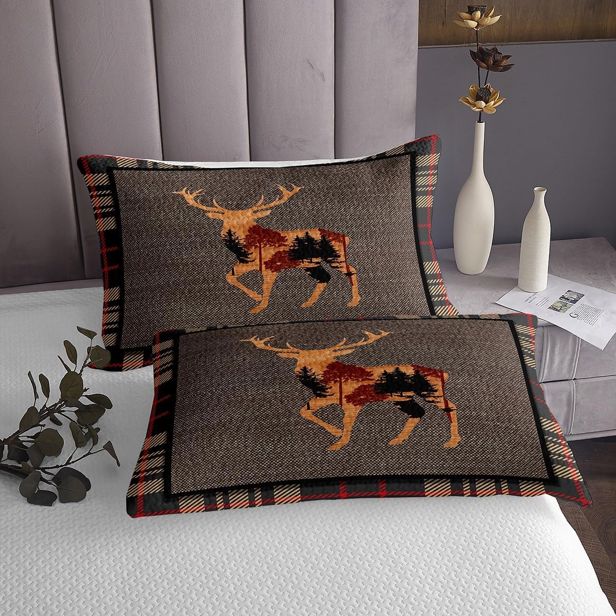 Erosebridal Elk Deer Quilt Set Twin - Nature Print Bedspread with Pillowcase