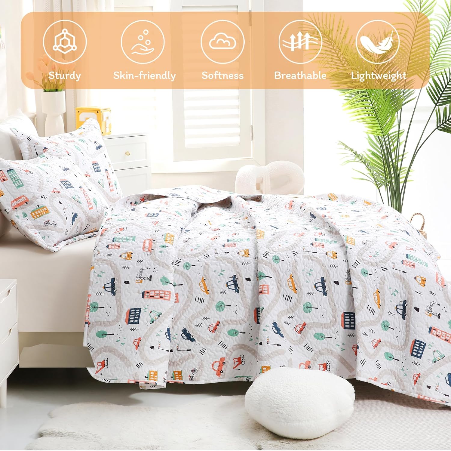 JSD Kids Quilt Set FullQueen Soft Lightweight Summer Bedspread with Pillow Shams