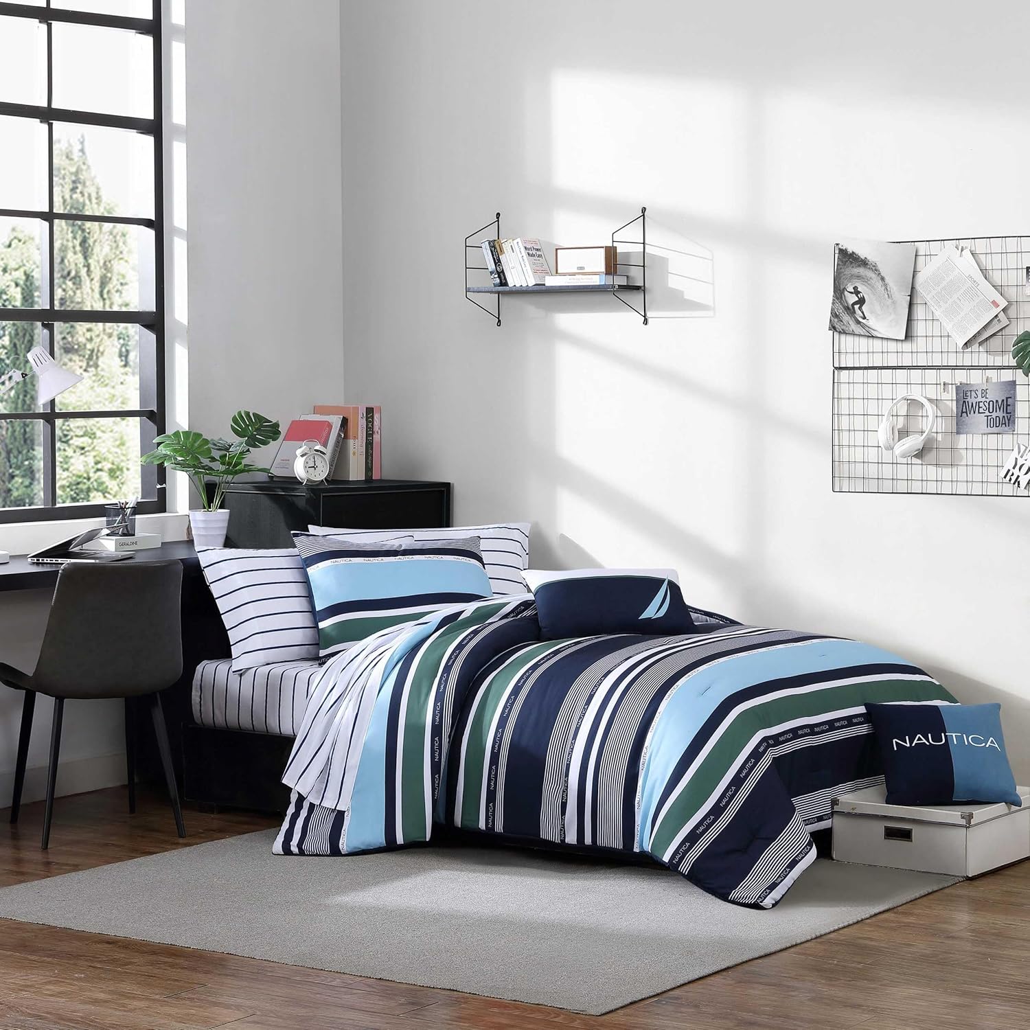 Nautica Full Comforter Set with Matching Sham and Throw Pillows