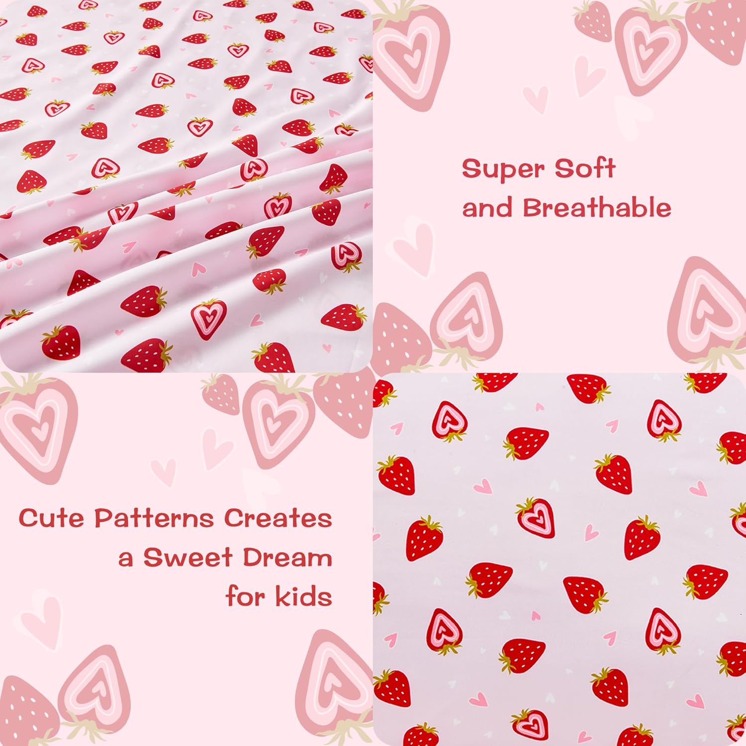 Pink Strawberry Kids Sheet Set Twin 3 Pcs Microfiber