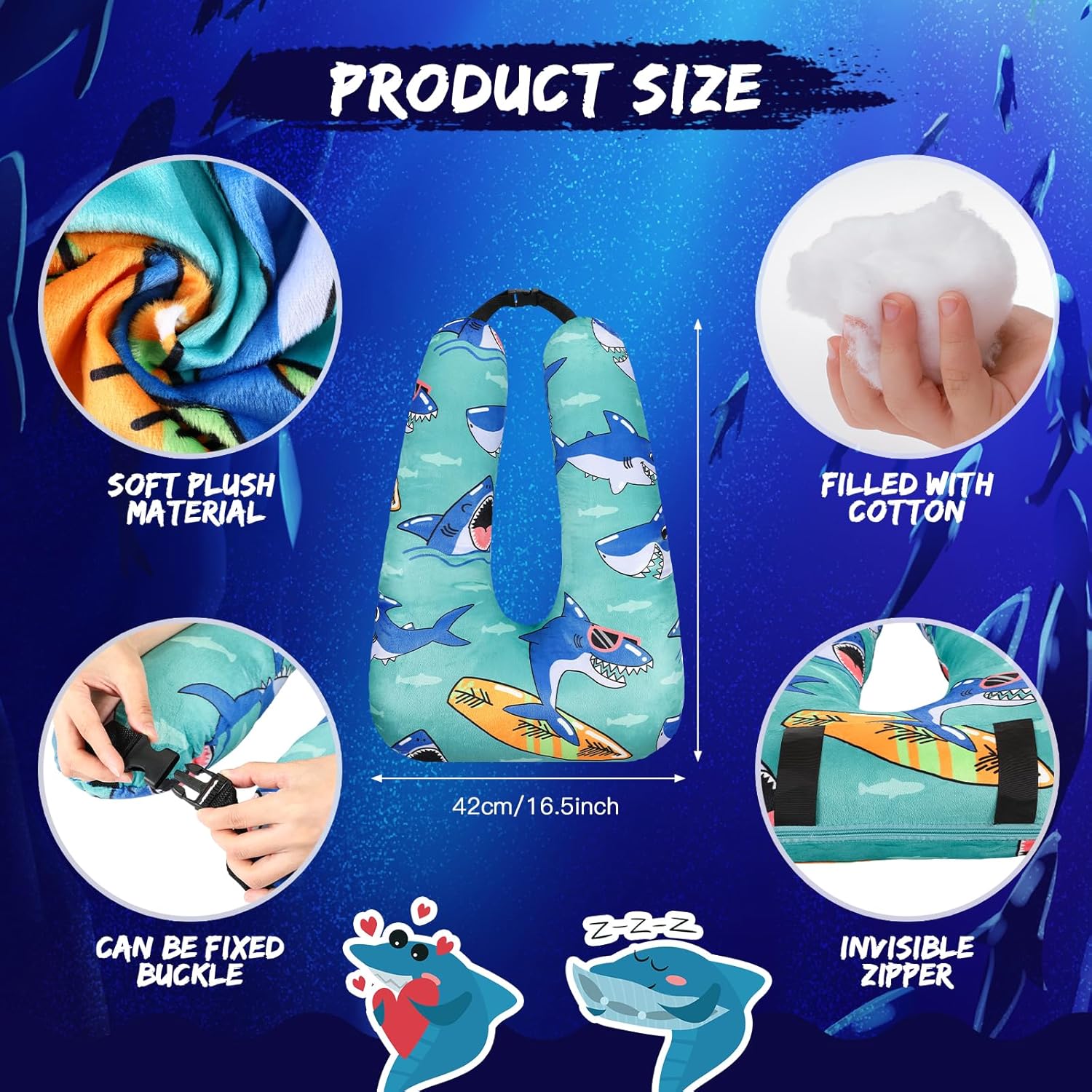 Cinnvoice 28x18 Inch Shark Style Travel Pillow for Kids and Adults