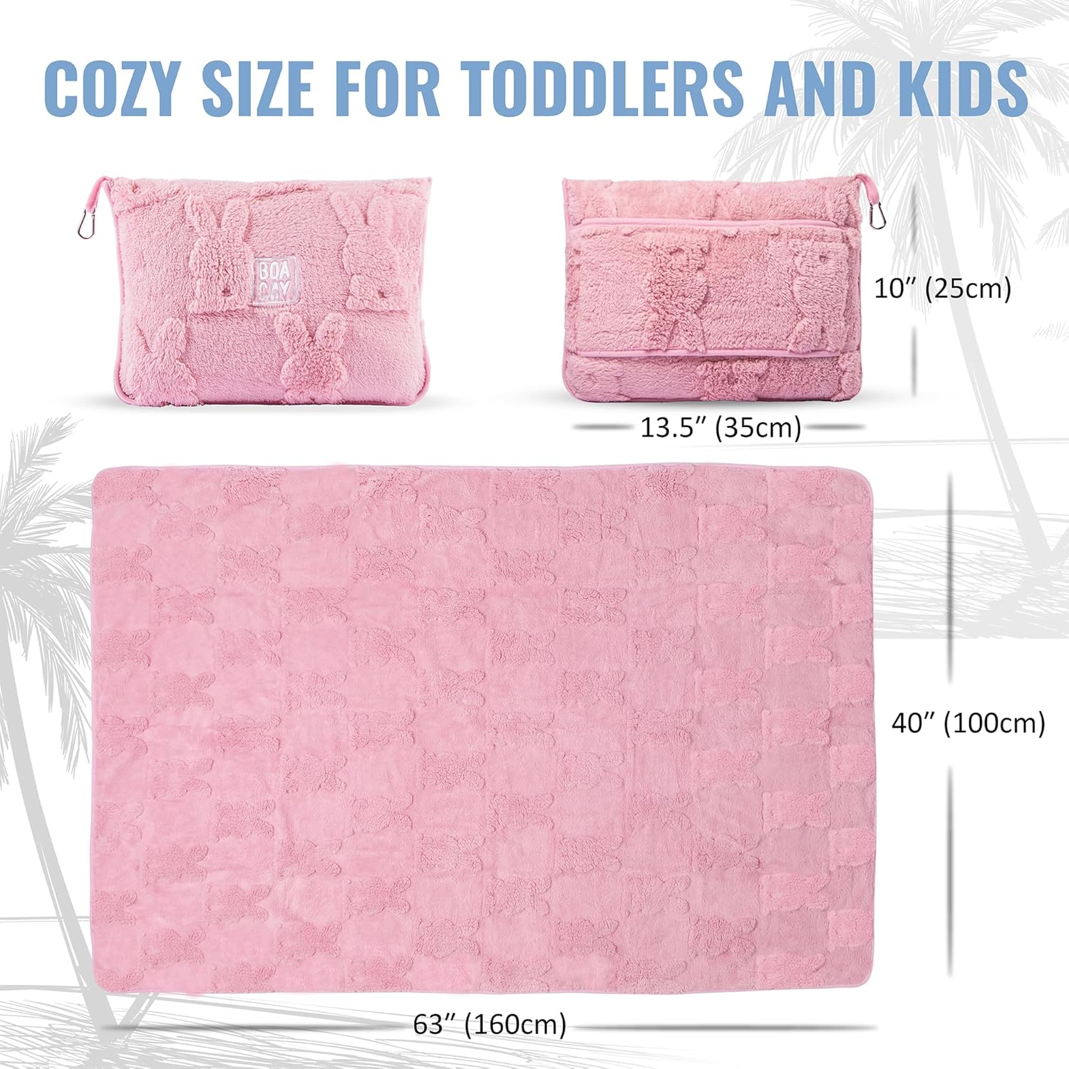 BOACAY Travel Toddler Blanket - Soft Kids Throw with Backpack Clip and Pillow Design