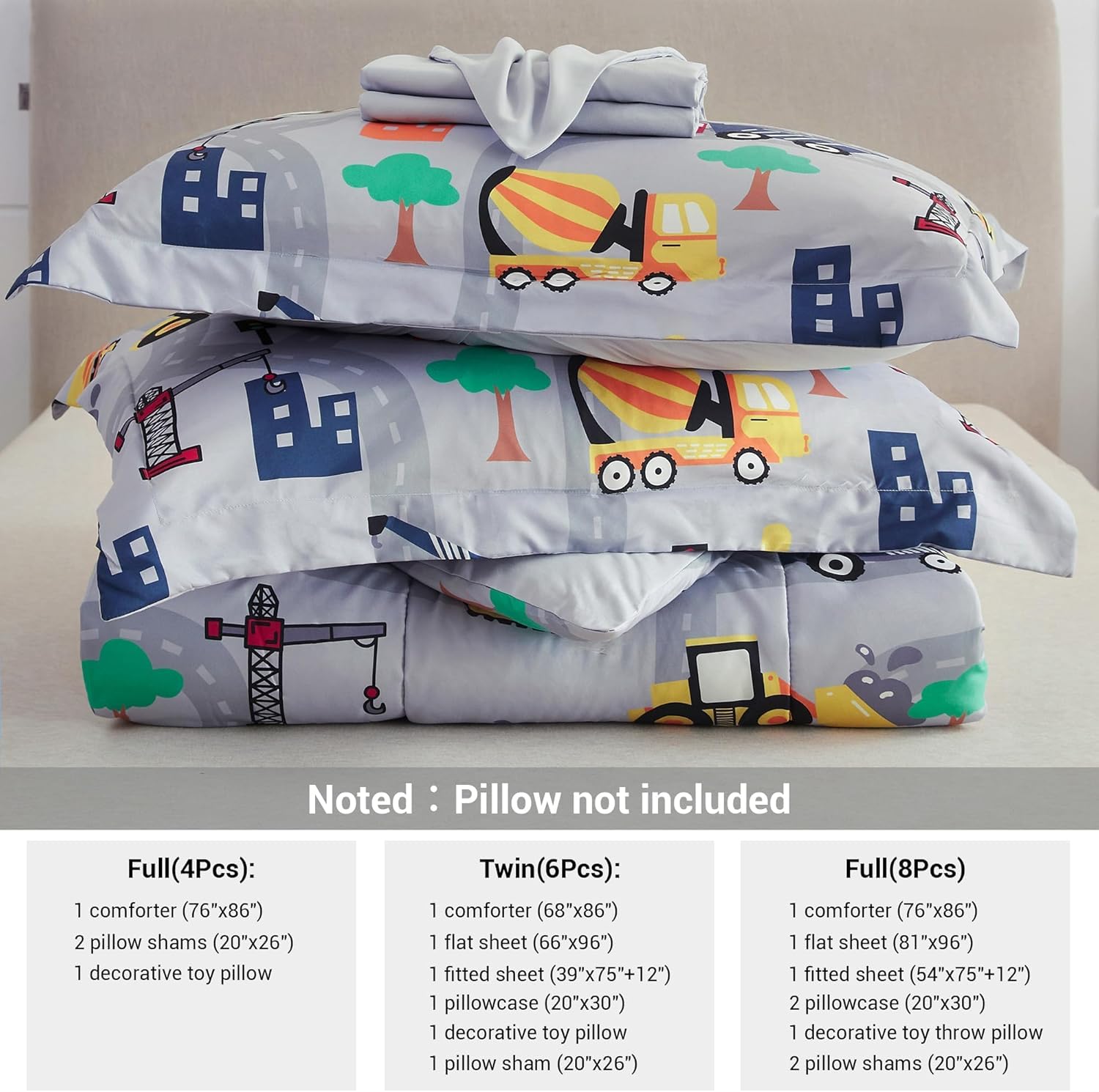 Mooreeke Kids Twin Comforter Set with Excavator Design