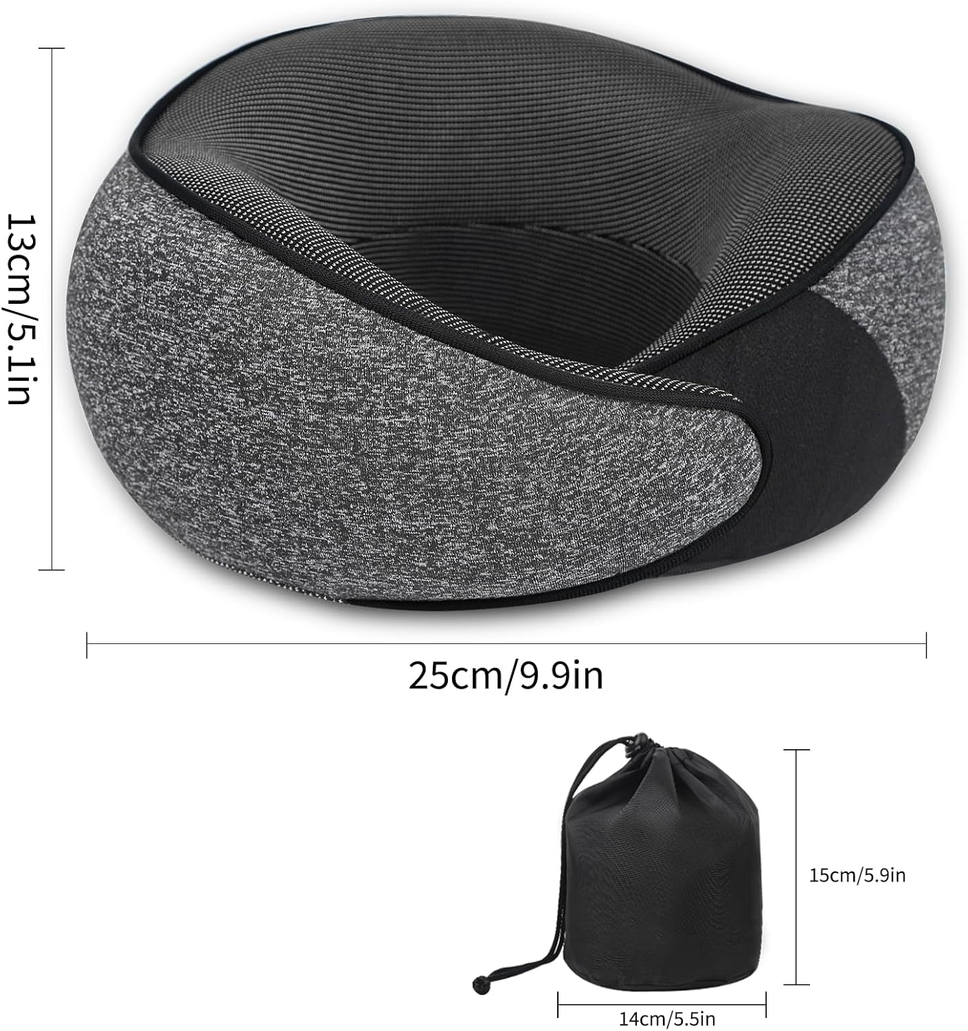 Memory Foam Travel Pillow for Airplane Lightweight and Stowable Dark Grey