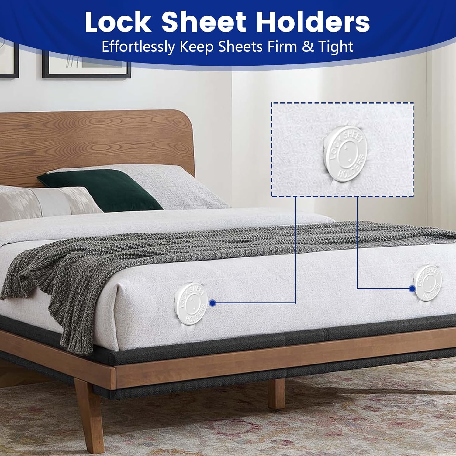 YHOVID 8 Set Bed Sheet Holders - Patented Design