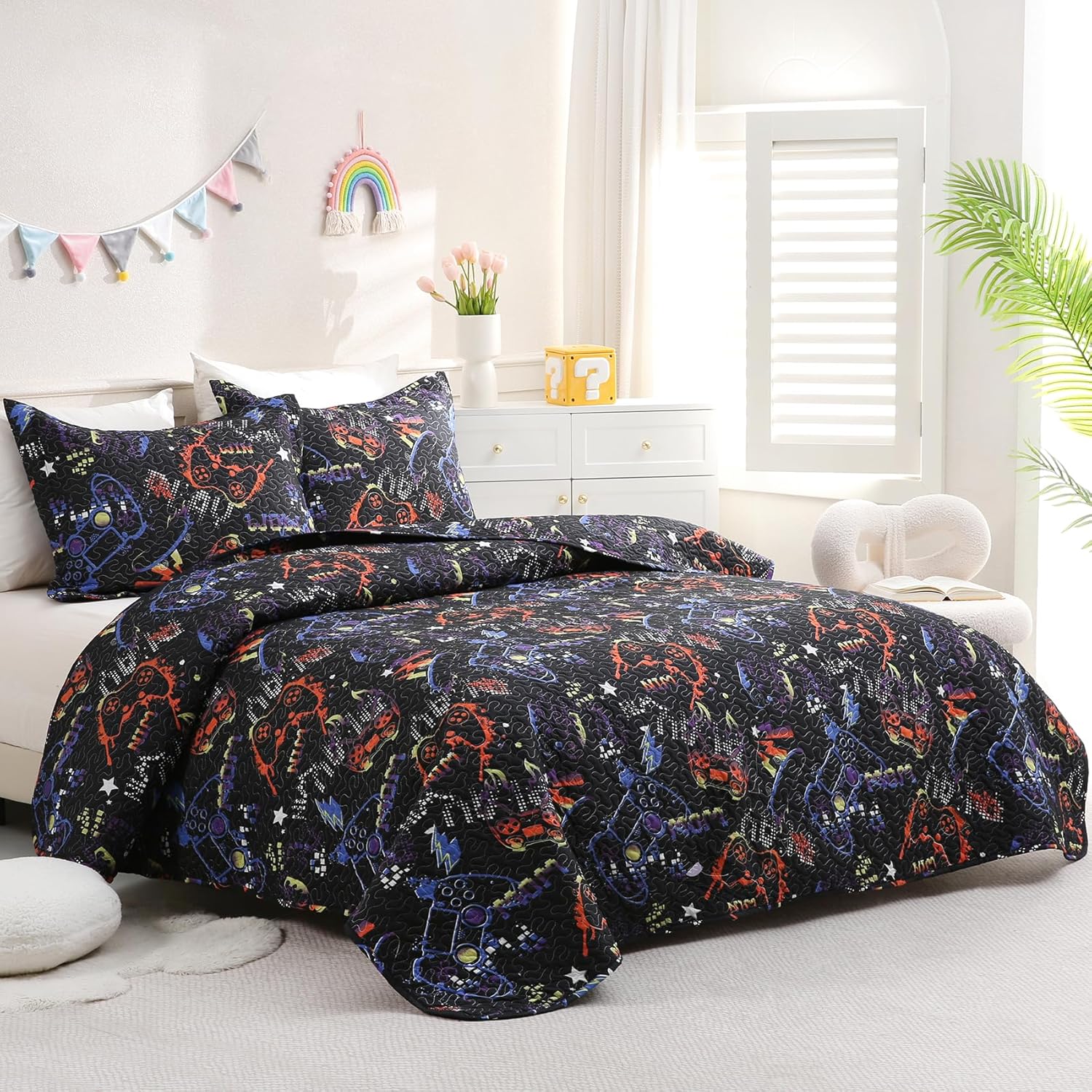 JSD Black Gaming Kids Quilt Set FullQueen 1