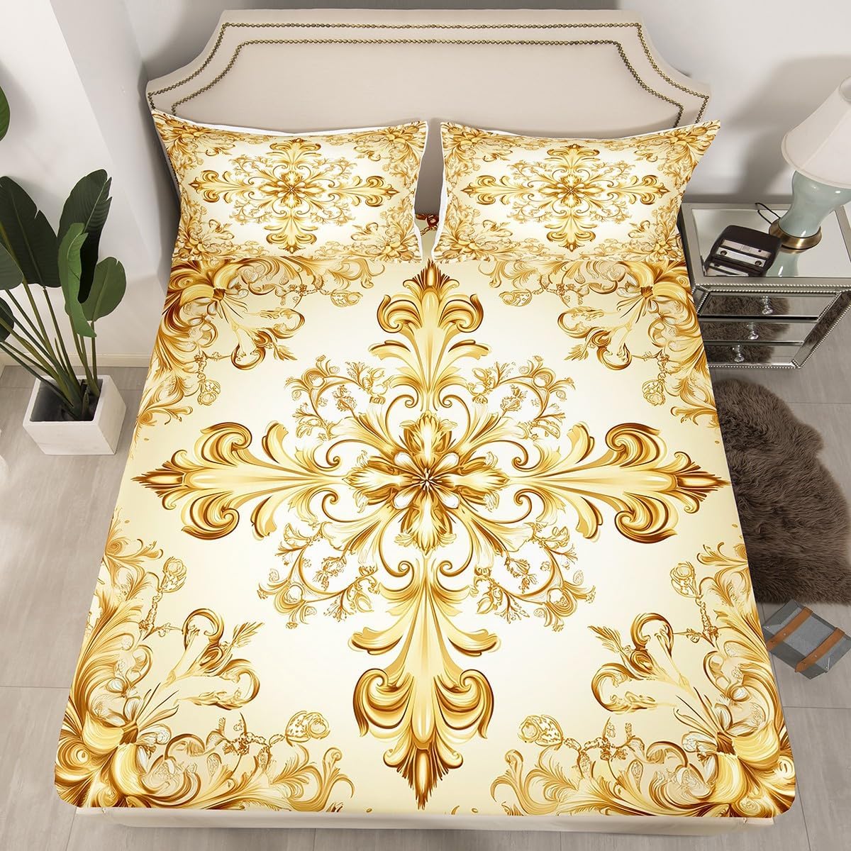Erosebridal Damask Botanical Paisley Sheet Set Full Size