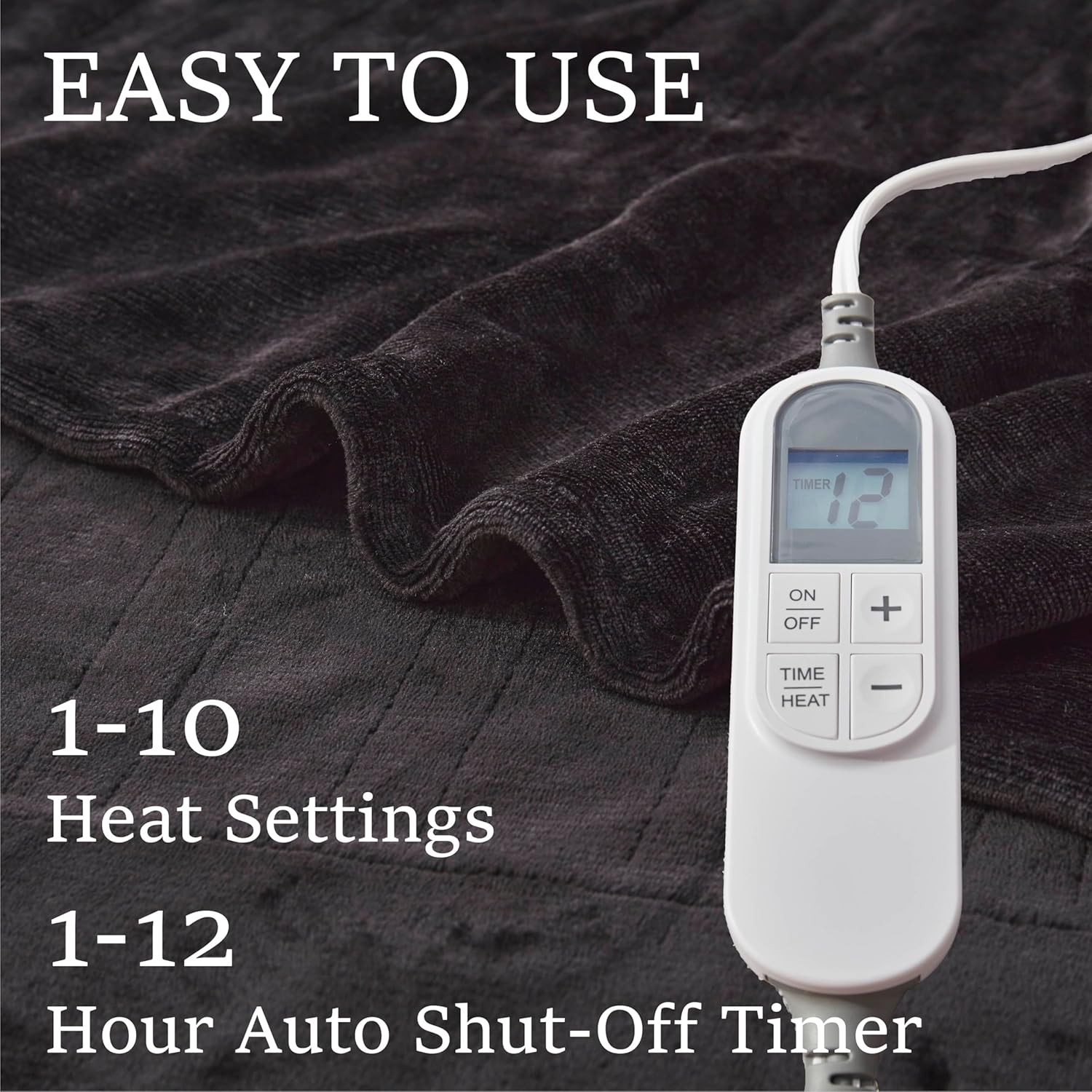DOWNCOOL Heated Throw Blanket with 10 Heat Settings and 12 Hour Timer