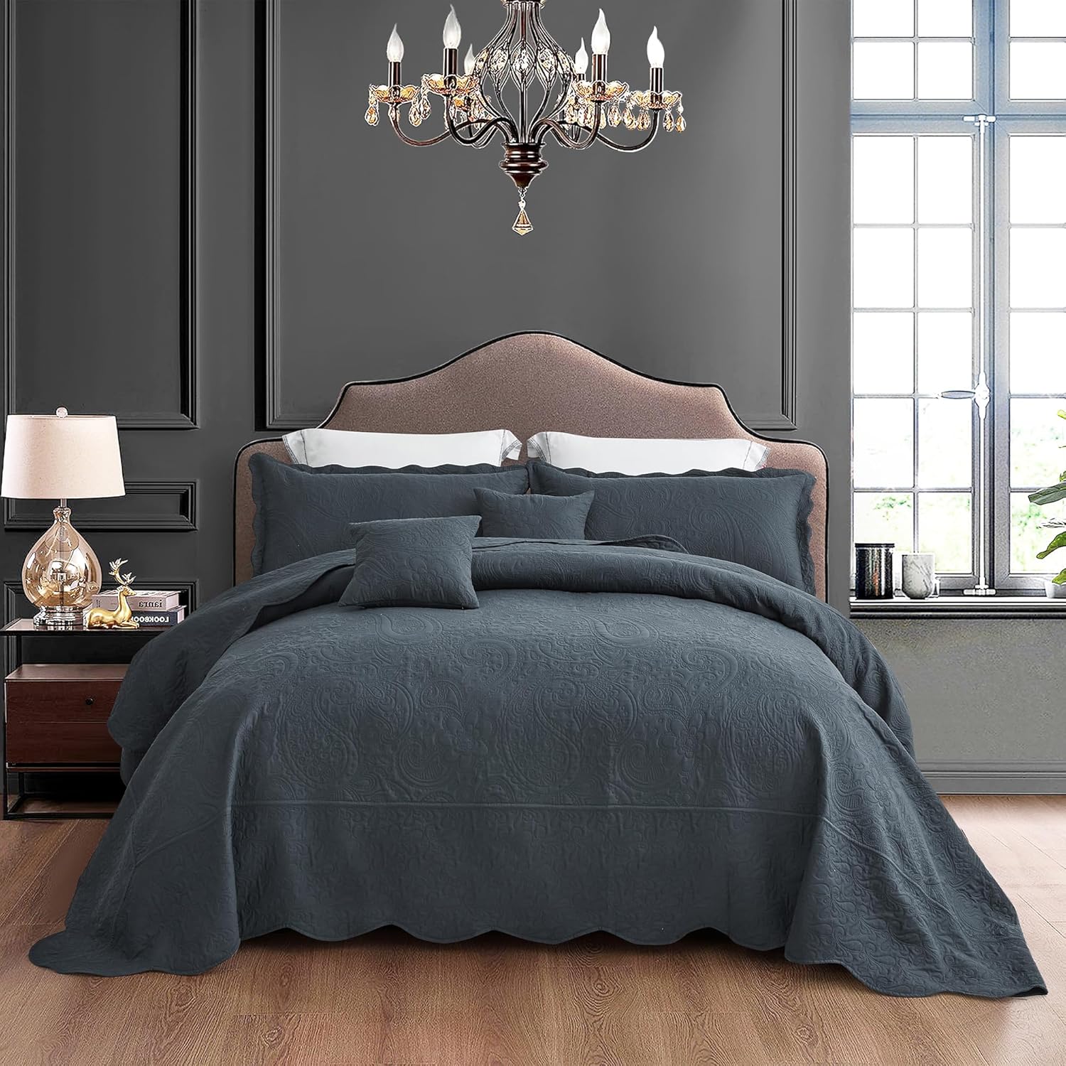 Blythease Oversized King Bedspread Set 5 Piece Paisley Pattern Reversible Lightweight