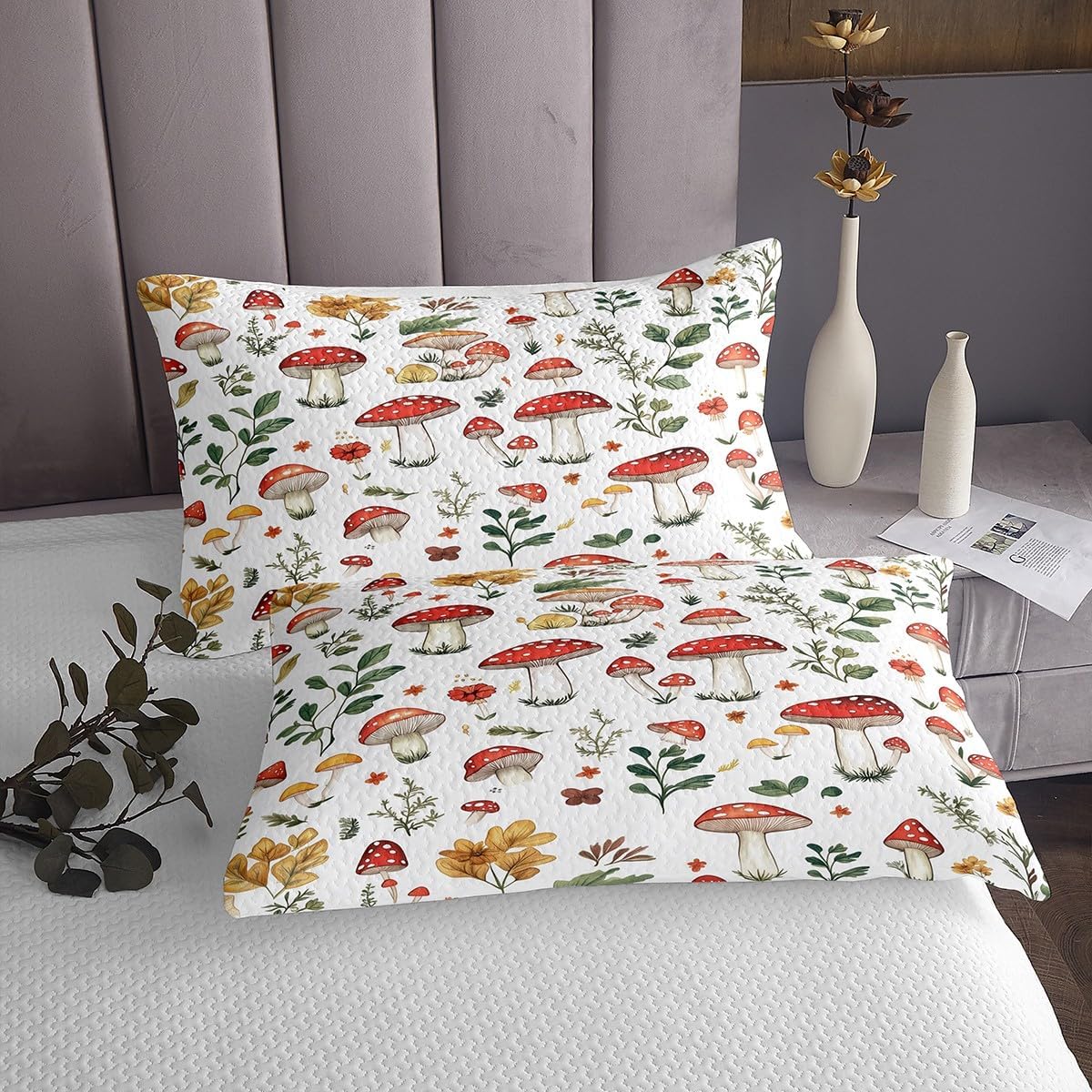 Feelyou Wild Mushroom Bedspread Set for Kids Adults - King Size