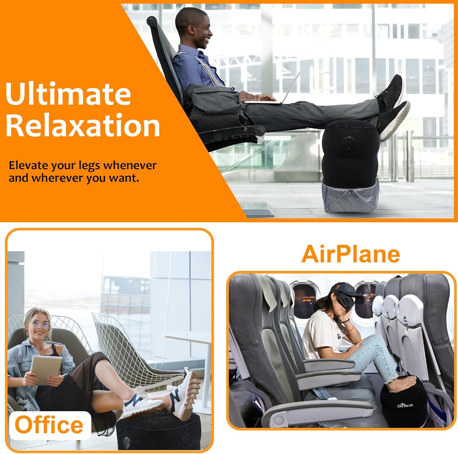 Skyrest Inflatable Travel Foot Rest Pillow - Black