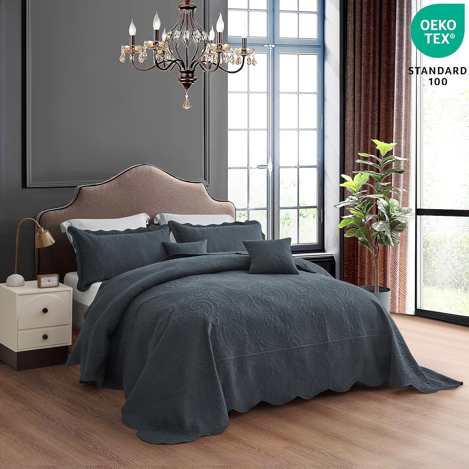 Blythease Oversized King Bedspread Set 5 Piece Paisley Pattern Reversible Lightweight