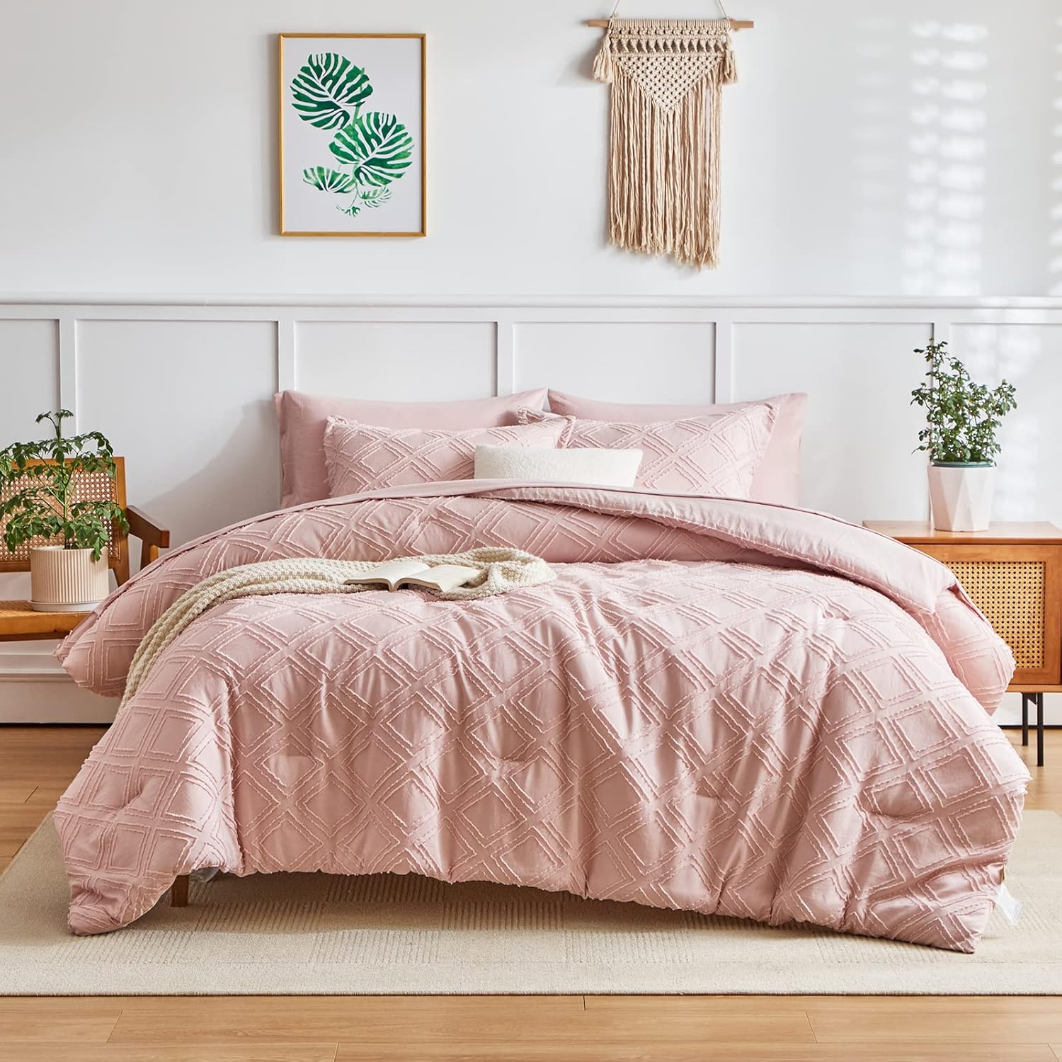 Flysheep 6-Piece Tufted Bed-in-a-Bag Comforter Set Blush Pink
