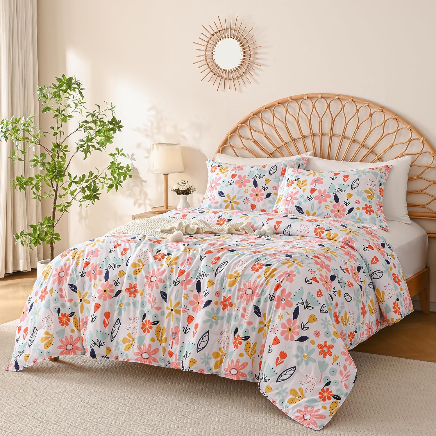 Yibeizi Floral Comforter Set for Girls Twin