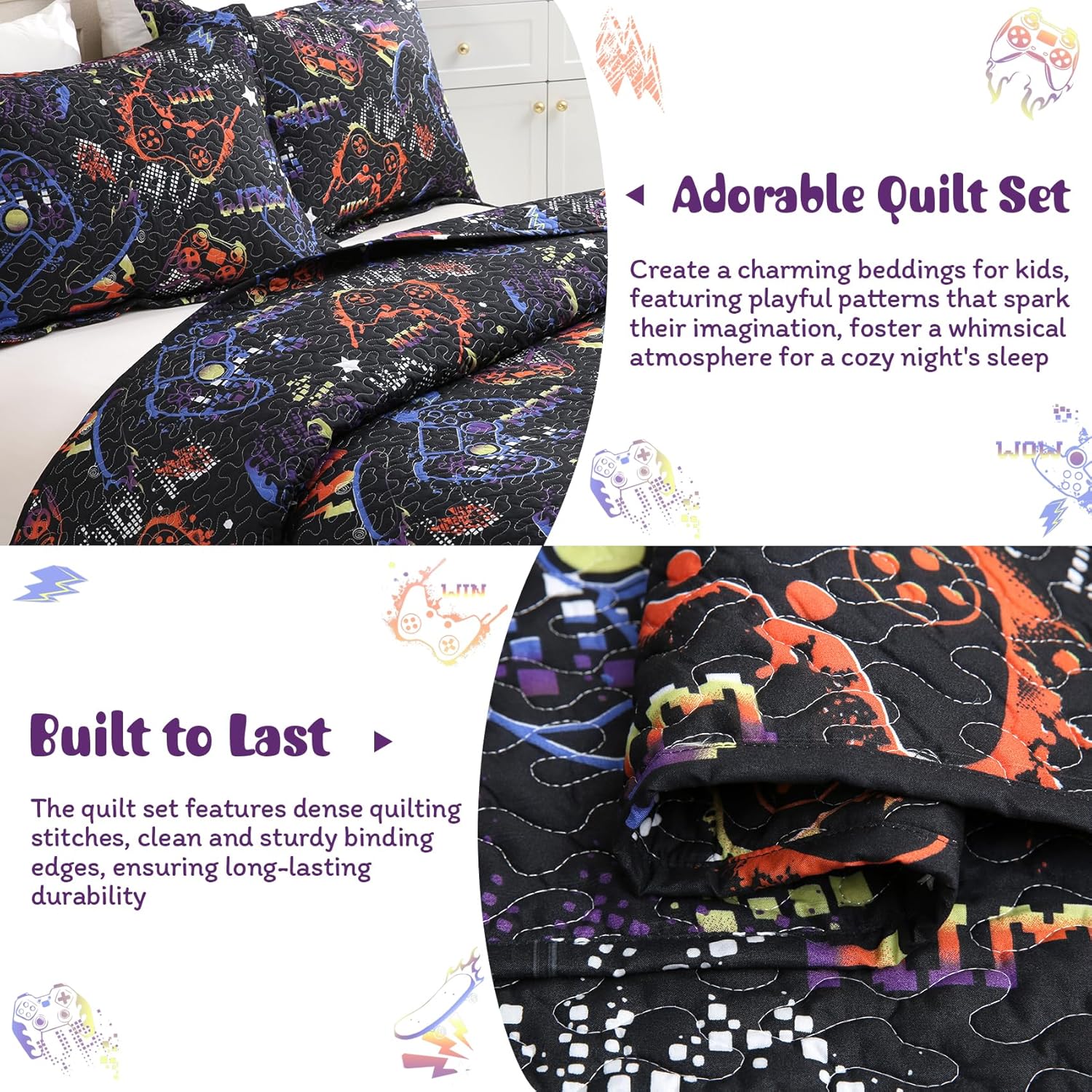 JSD Black Gaming Kids Quilt Set FullQueen 1