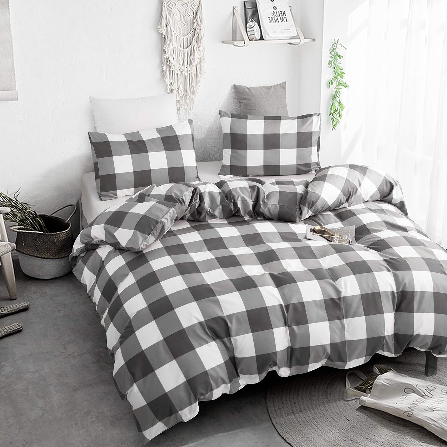 GETIANN Plaid Duvet Cover Set Twin 68x90